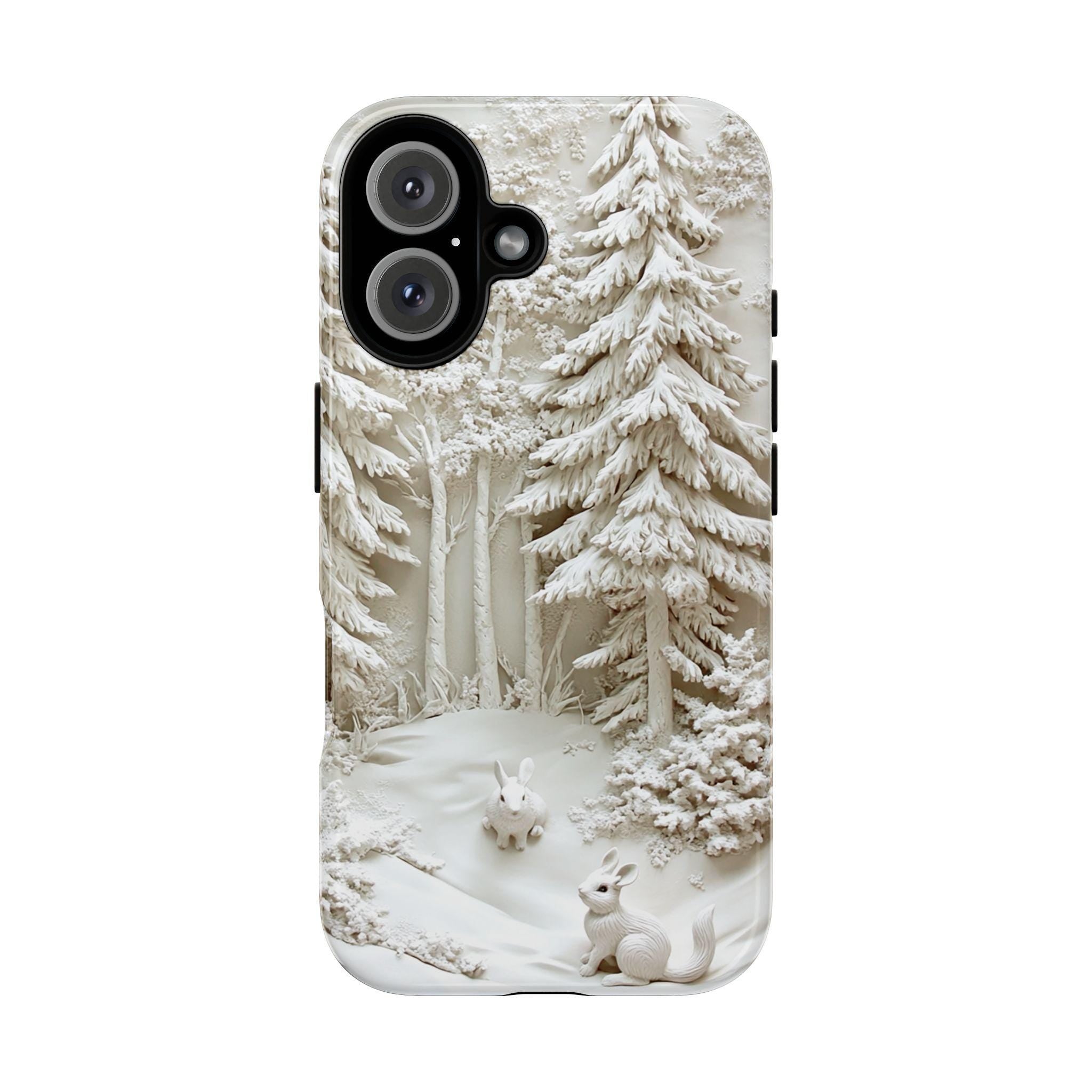 Winter Wonderland Rabbit Phone Case, 3D Snowy Forest MagSafe for iPhone 16 15 14 13 12 Pro Max Plus, Samsung S24 Ultra, Pixel 8, 433.10
