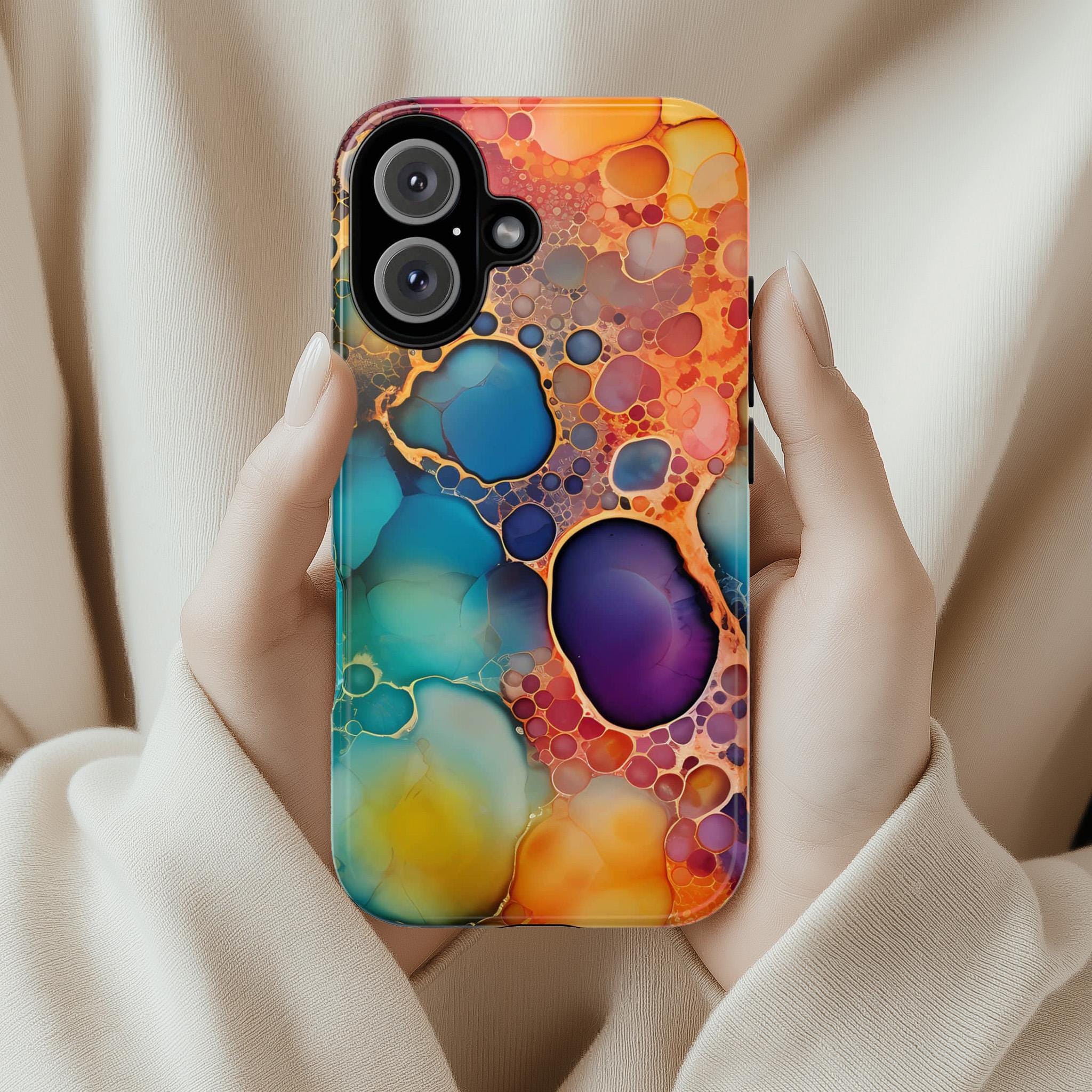 Rainbow Ink Pattern Phone Case, Colorful Phone Cover, Alcoholic Ink Case for iPhone 15 14 13 Pro Max Plus, Samsung Galaxy S23 S22, JAY0005