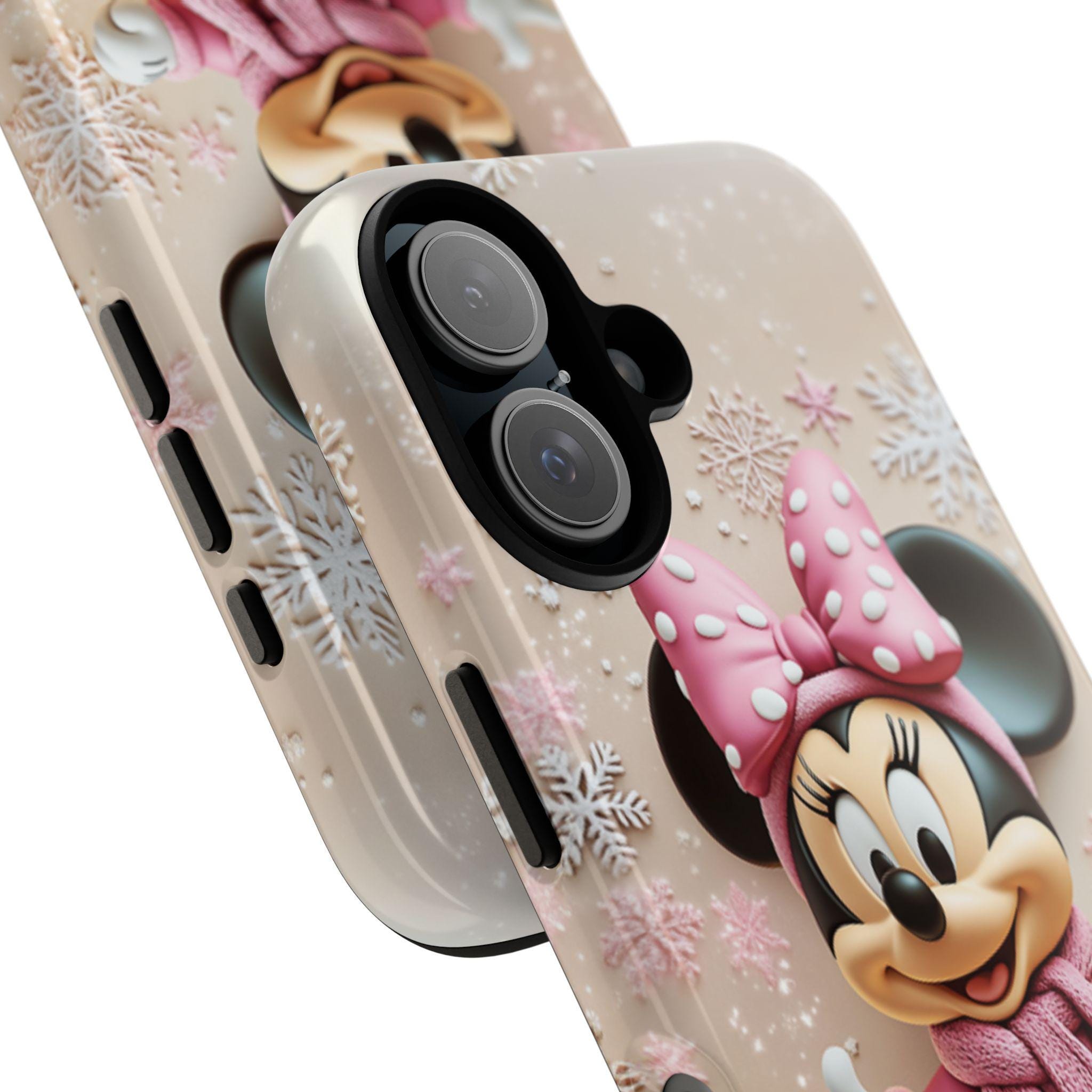 Christmas Minnie Mouse 3D effect Phone Case, Xmas Cartoon Design, Minnie Mouse Phone Case for iPhone 16 15 Magsafe, Samsung S24, 442.9