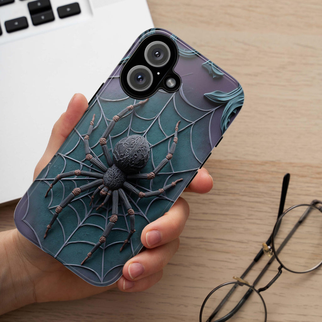 Halloween Spider 3D Phone Case, Creepy Spider Phone Cover, Spooky Horror Lovers for iPhone 16 15 14 13 Tough or Magsafe, Samsung, 475.6