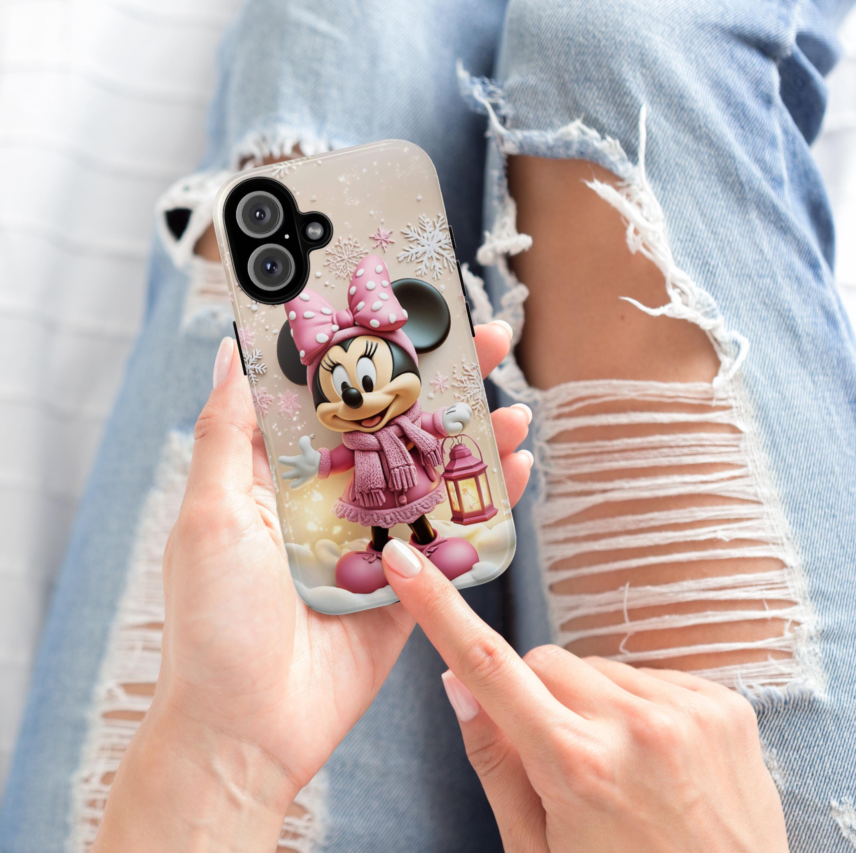 Christmas Minnie Mouse 3D effect Phone Case, Xmas Cartoon Design, Minnie Mouse Phone Case for iPhone 16 15 Magsafe, Samsung S24, 442.9