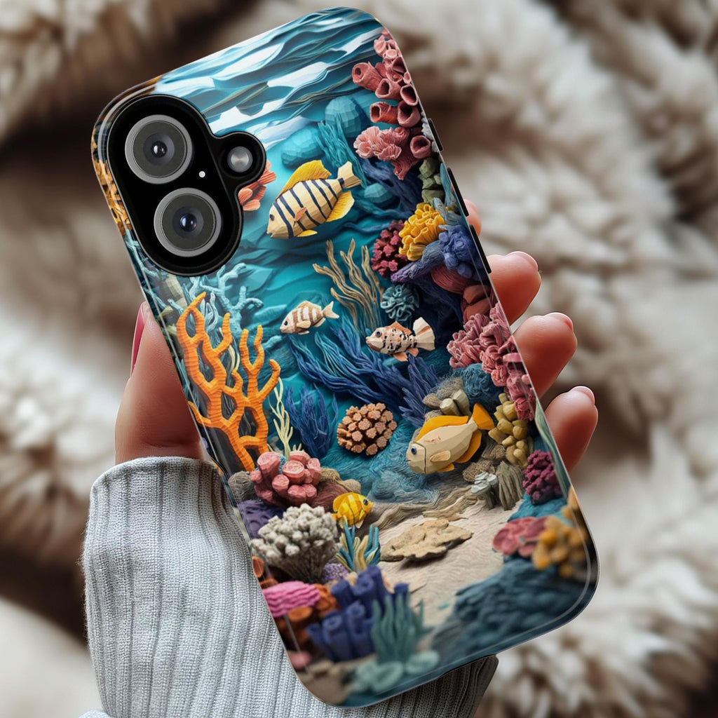Aquatic Marine Life Phone Case, Beauty Ocean Design, Waves and Fish Lovers Phone Case for iPhone 16 15 14 13, Samsung S25, 466.8