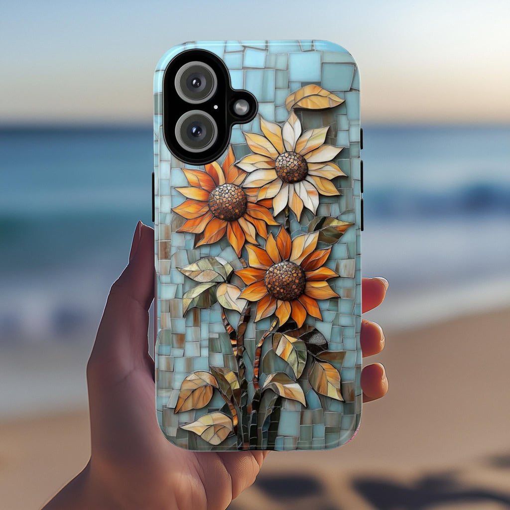 Stained Glass Sunflowers Phone Case, Mosaic Mystical MagSafe Case for iPhone 16 15 14 13 Pro Max Plus / Samsung S24, 418.13