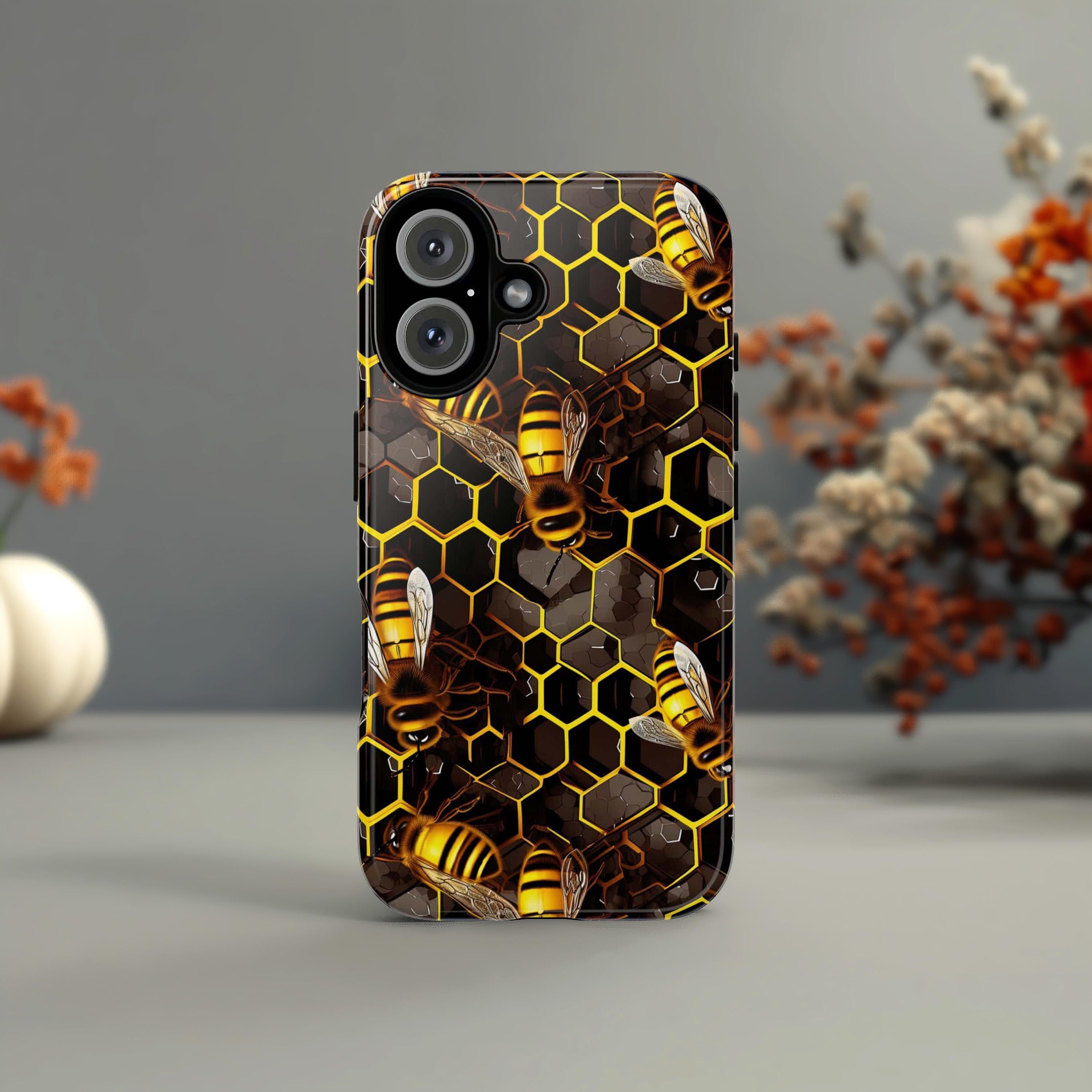 Bumble Bee Phone Case, Honeycomb Bees Phone Cover, Honey Bee Case for iPhone 15 14 13 12 11 XR Pro Max Plus/Samsung Galaxy, 102.1
