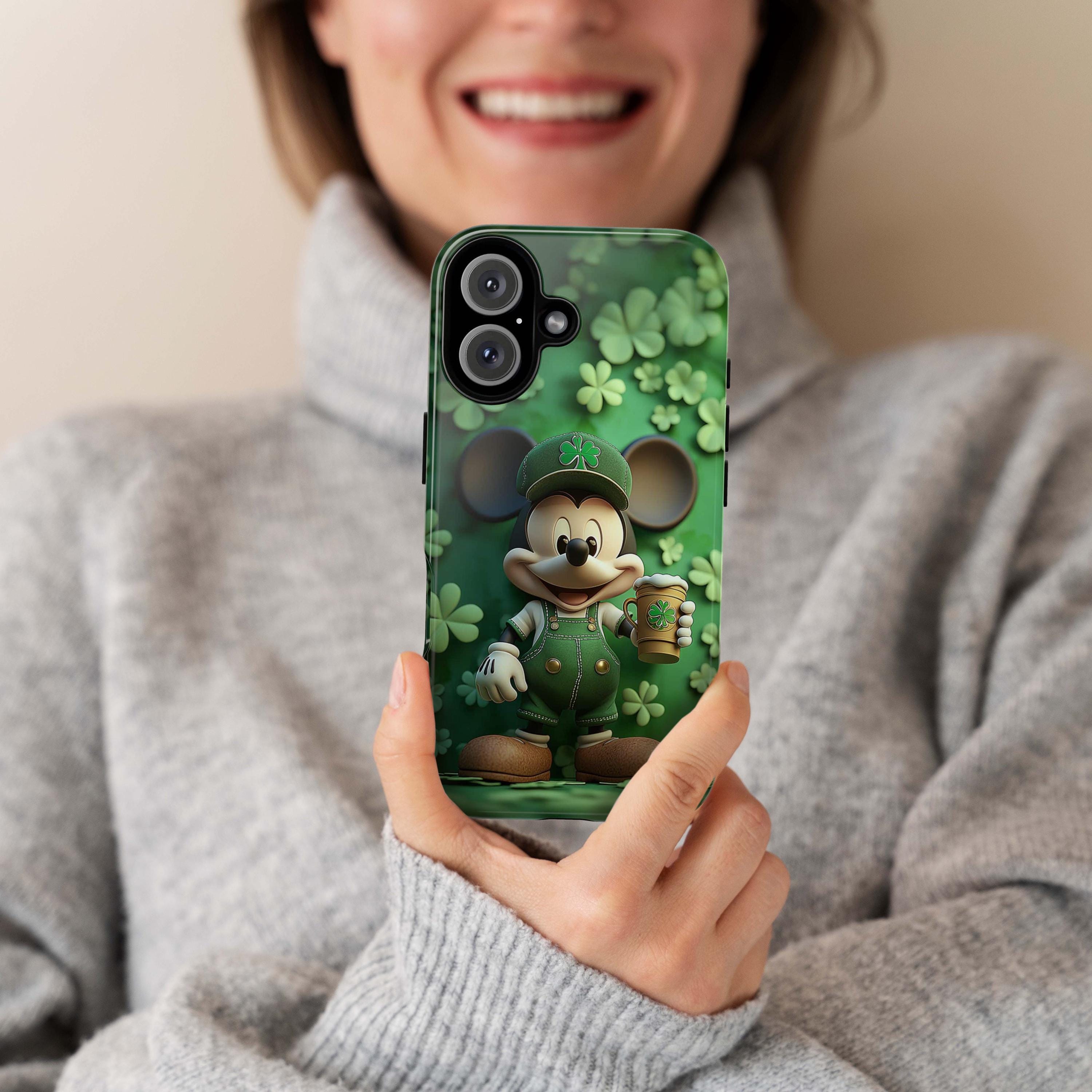 Mickey Mouse St Patricks Day Phone Case, Irish Luck Disney Day Phone Cover for iPhone 16 15 14 13 Pro Magsafe Samsung Galaxy S24, 457.4