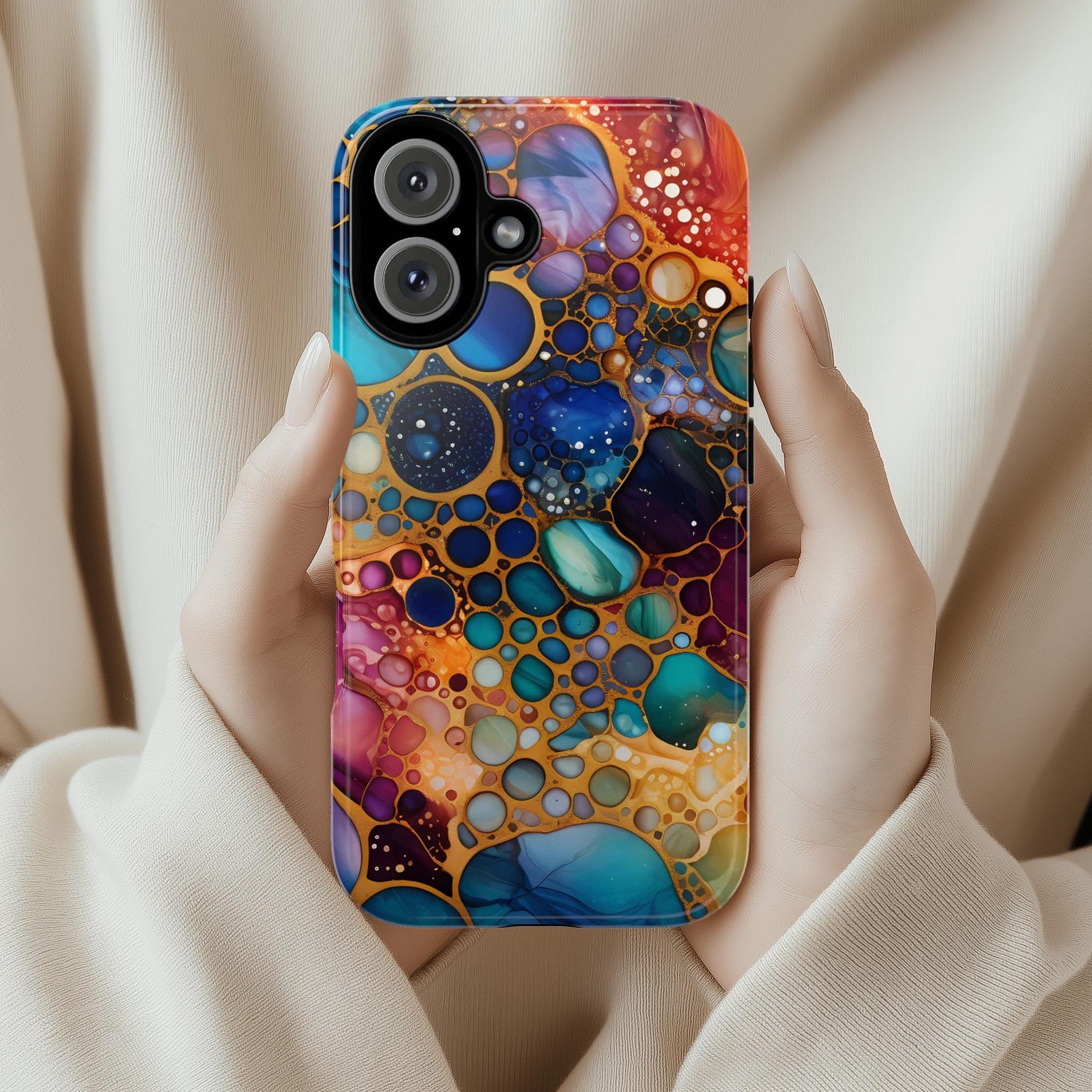 Rainbow Ink Pattern Phone Case, Colorful Phone Cover, Alcoholic Ink Case for iPhone 15 14 13 Pro Max Plus, Samsung Galaxy S23 S22, JAY0005