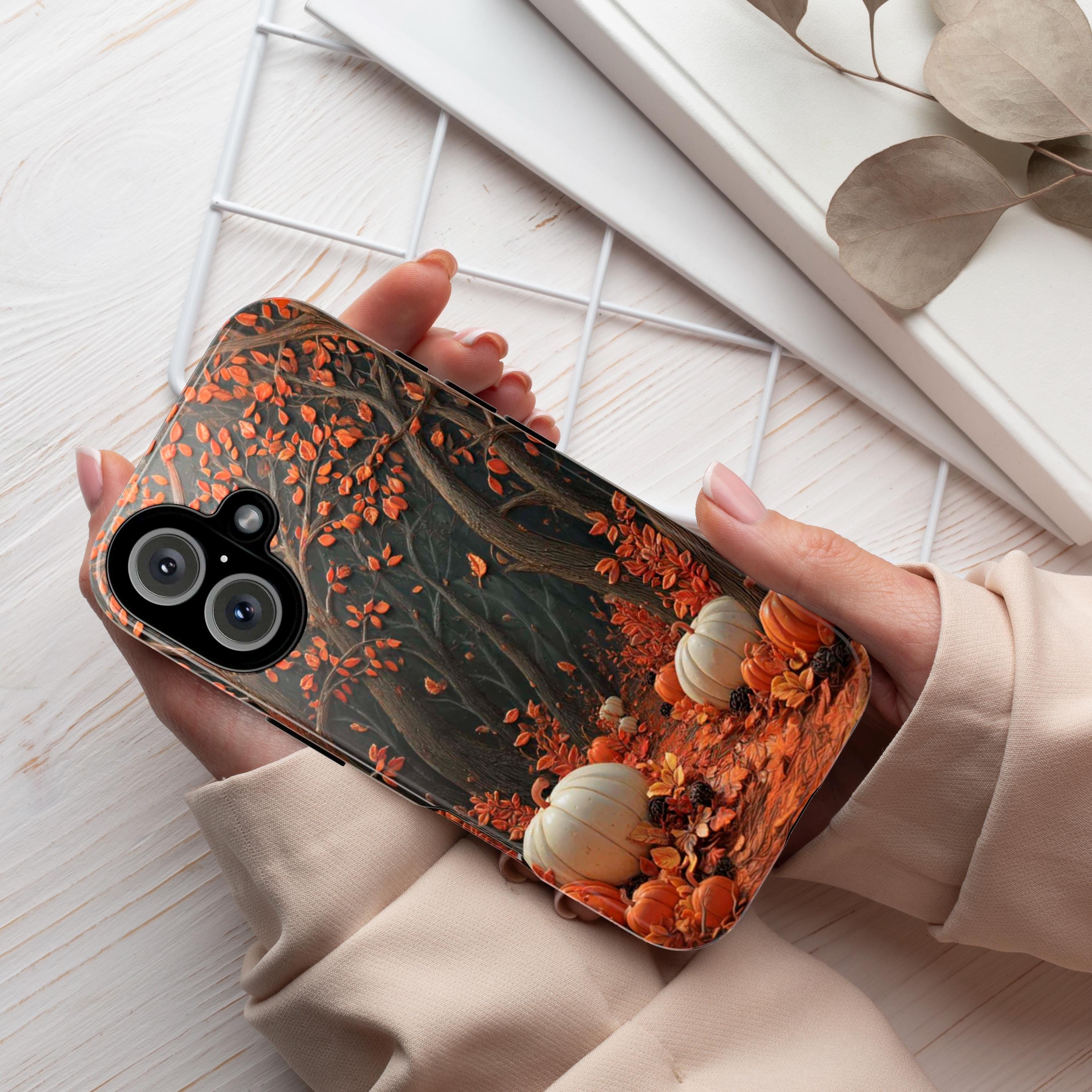 Autumn Woodland Pumpkin Phone Case | Cozy Seasonal Fall Forest Nature Cover for iPhone 16 15 Tough or Magsafe, Samsung, 475.29