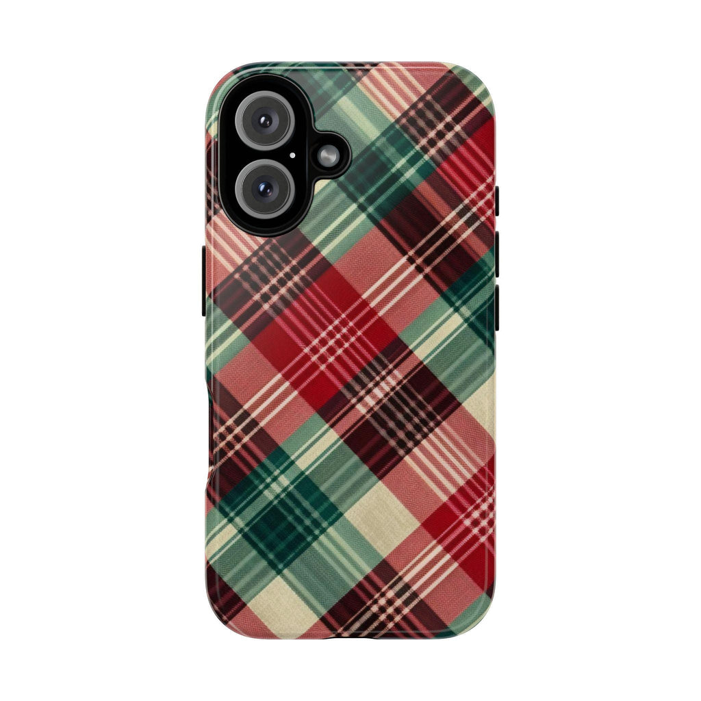 Christmas Plaid Xmas Phone Case Holiday Holly Phone Case, Custom Winter Phone Cover for iPhone 16 15 14 13 Pro Max Plus/Samsung S25, 108