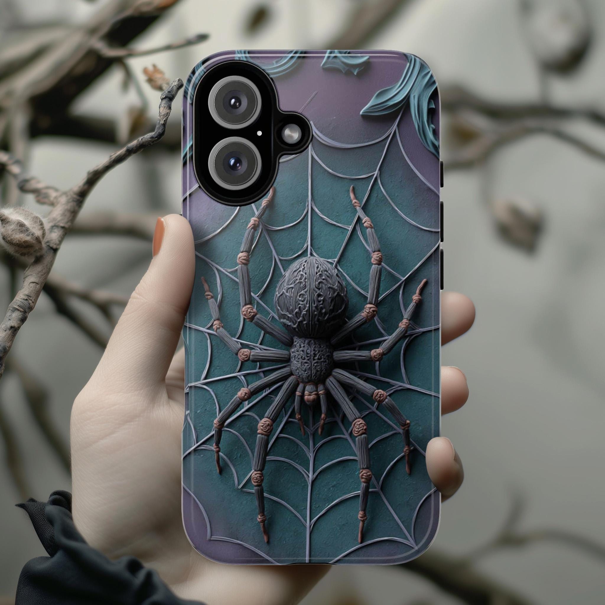 Halloween Spider 3D Phone Case, Creepy Spider Phone Cover, Spooky Horror Lovers for iPhone 16 15 14 13 Tough or Magsafe, Samsung, 475.6