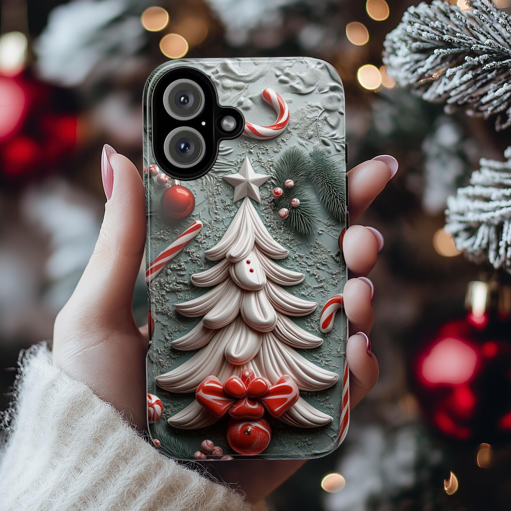 3D Christmas Tree Phone Case, Festive Xmas Design Cute Christmas Phone Cover, Xmas Gift for iPhone 16 15, Samsung Galaxy, 433.21