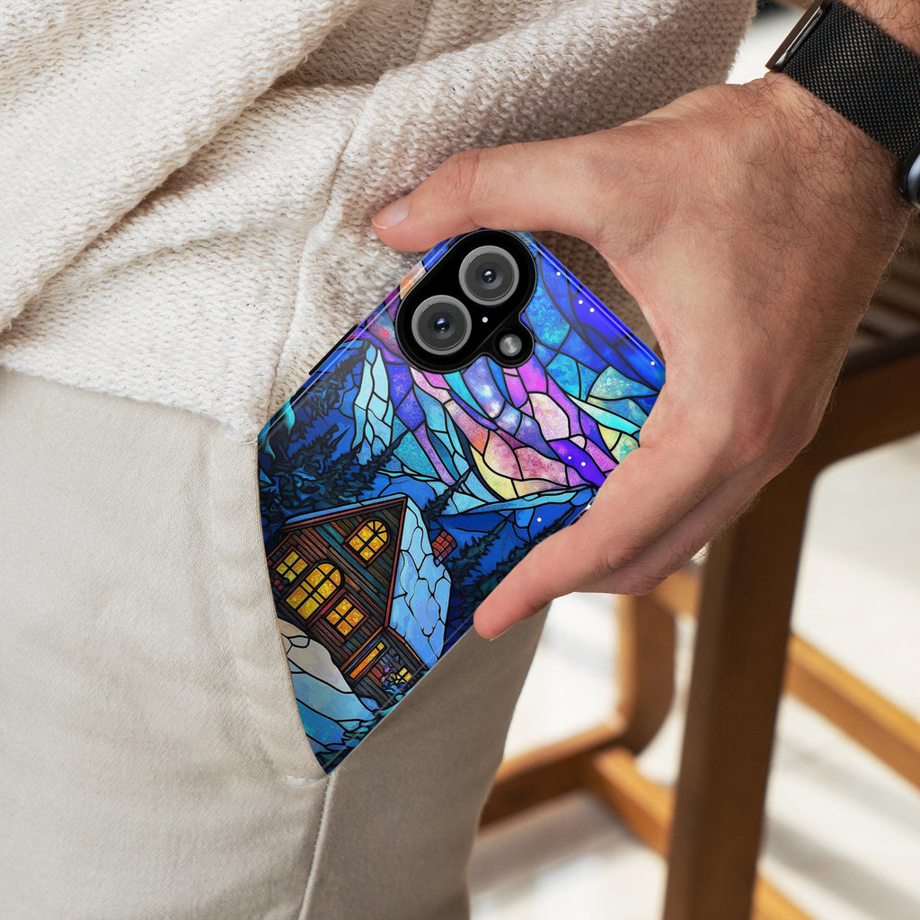 Winter Fairytale Stained Glass Landscape Phone Case, Christmas Holiday Phone Cover for iPhone 15 14 13 12 Pro Max Plus, Galaxy S25, 417.1
