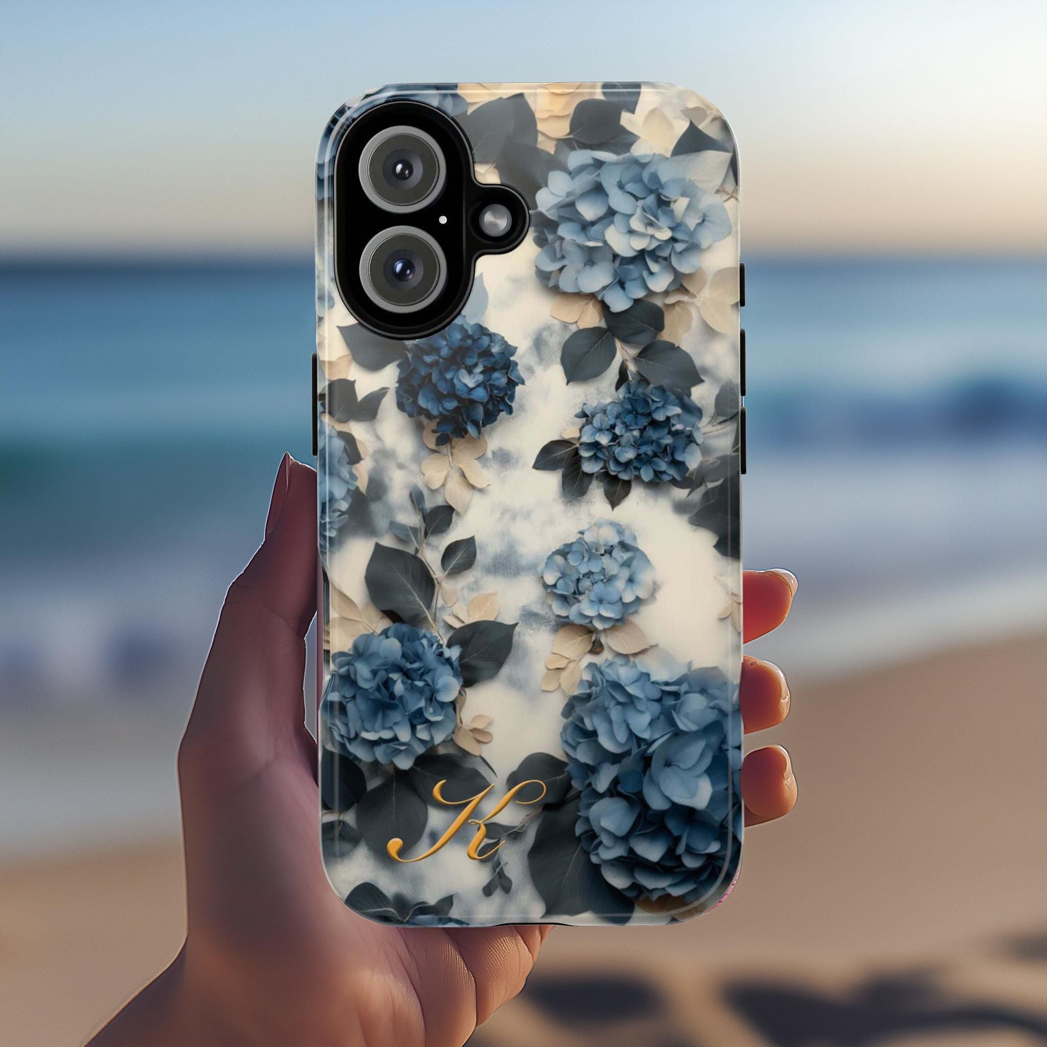 Blue Hydrangea Floral Phone Case Personalized Phone Cover fit for iPhone 16 Magsafe 15 14 13 12 Pro Max Plus, Samsung S25 Ultra, 428.2