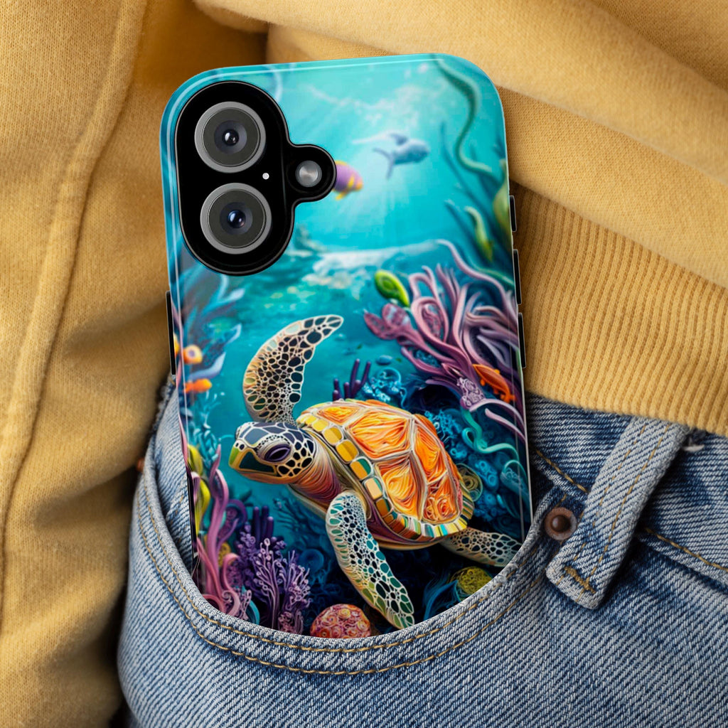 Colorful Sea Turtle Phone Case, Marine Life Design, Vibrant Ocean Art Lovers Case for iPhone 16 15 14 13 Magsafe, Samsung S25, 455.13