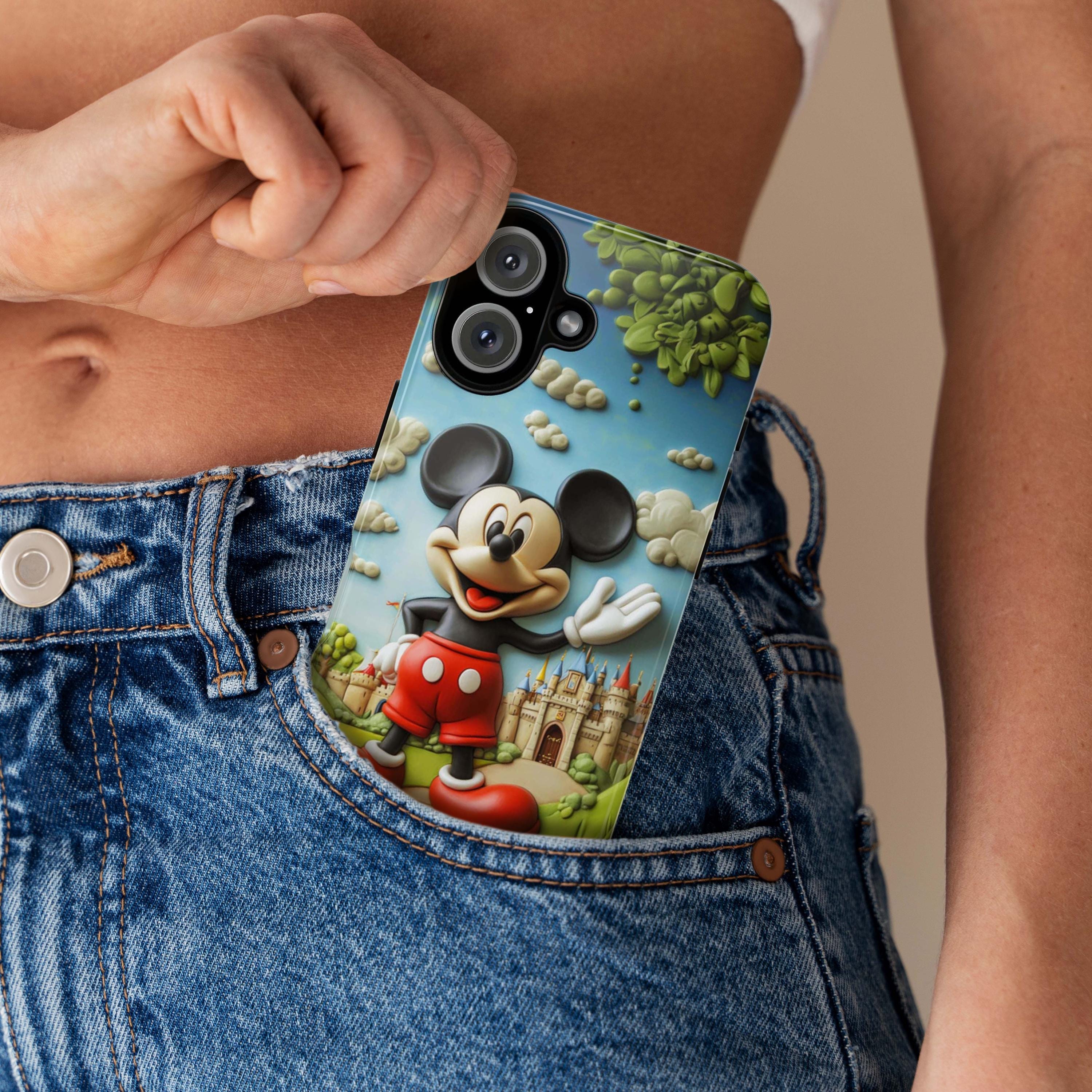 Mickey Mouse 3D effect Phone Case, Cartoon Mickey 3D Design, Disneyland Phone Case for iPhone 16 15 14 13 Pro Magsafe, Samsung S24, 442.1