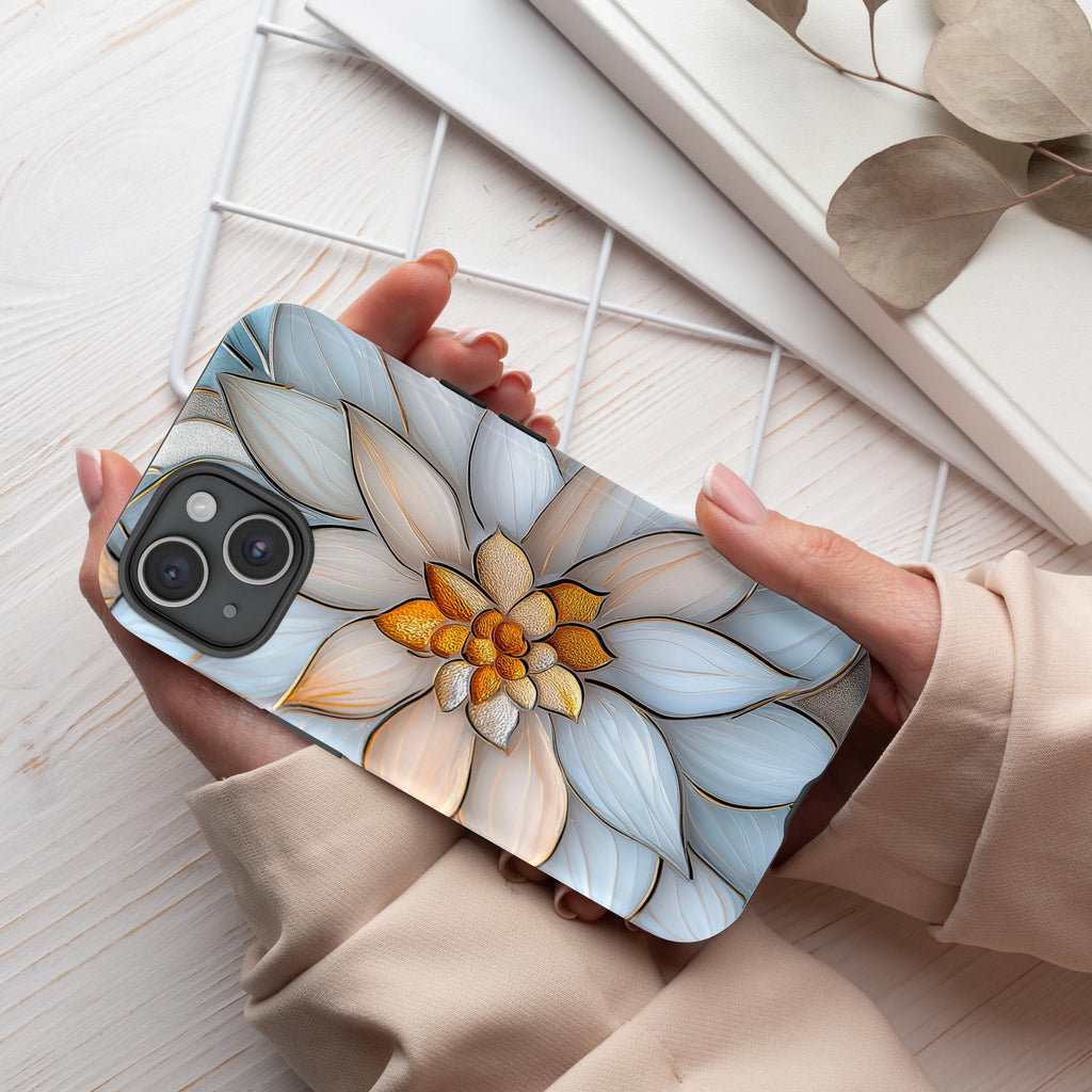 Stained Glass Illusion Pastel Floral  Print Tough Phone Case for iPhone 16 15 14 13 12 11 Pro Max Plus / Samsung Galaxy S25, JAY0012