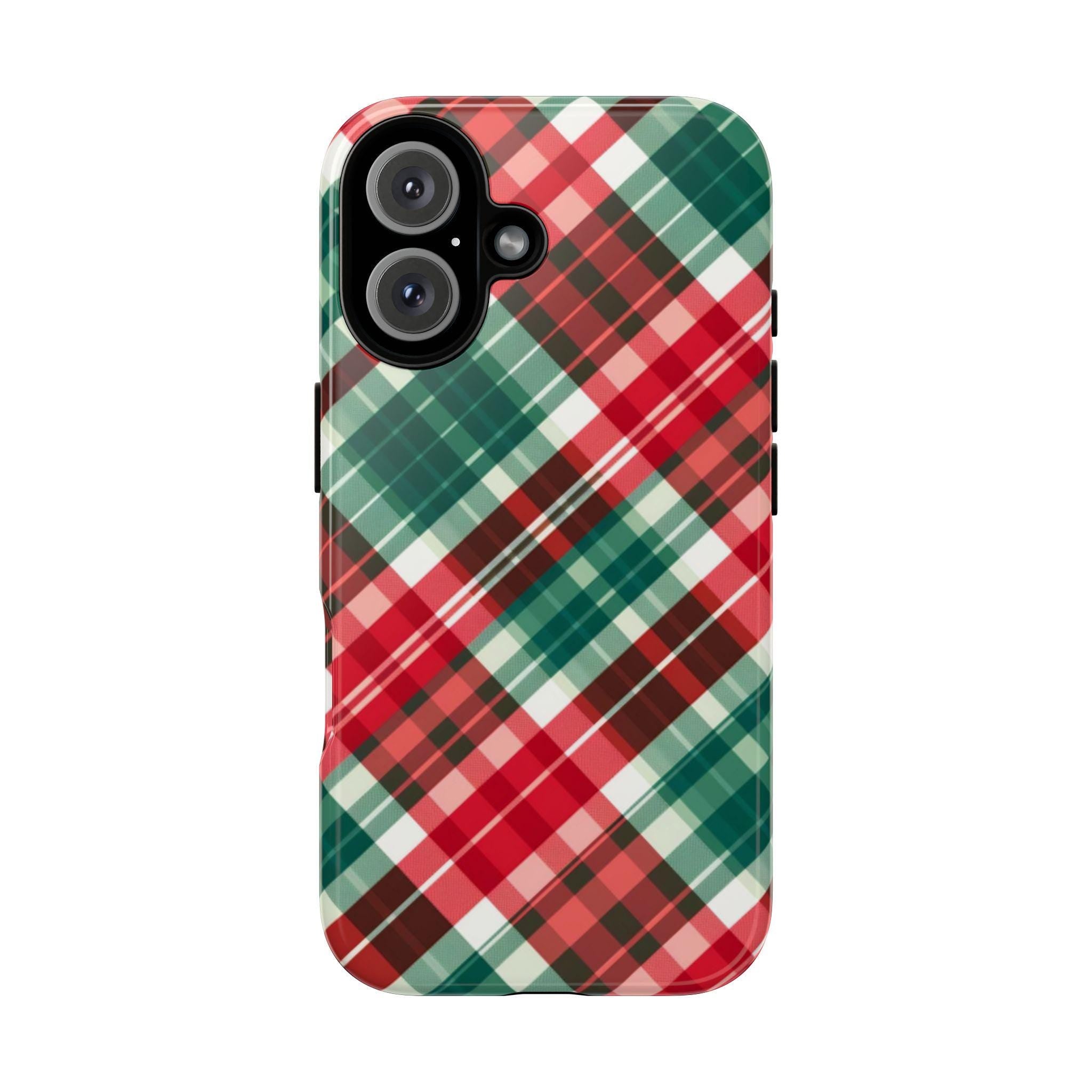 Christmas Plaid Xmas Phone Case Holiday Holly Phone Case, Custom Winter Phone Cover for iPhone 16 15 14 13 Pro Max Plus/Samsung S25, 108