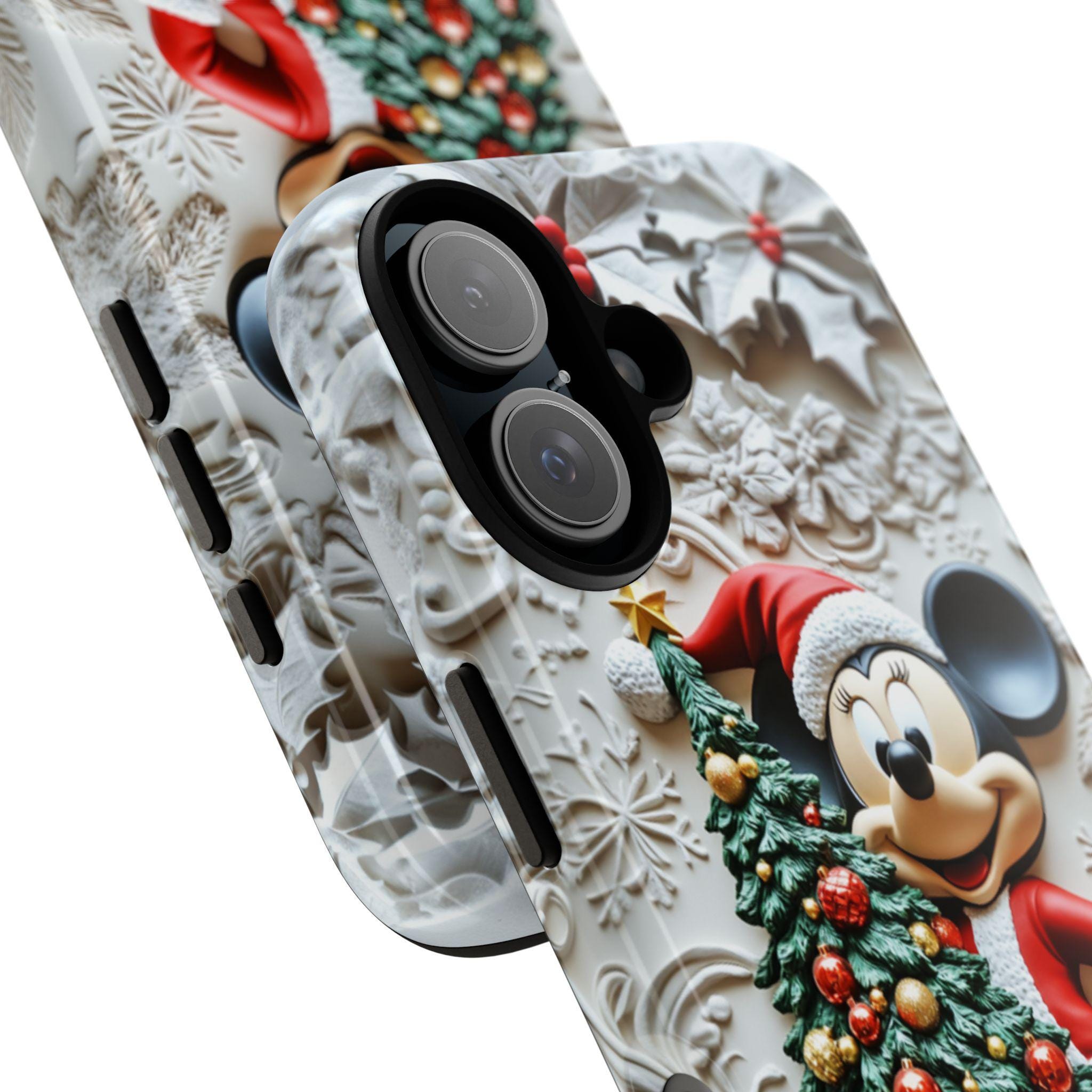 Xmas Mickey Mouse 3D effect Phone Case, Cartoon Design, Santa Mickey Christmas Tree Phone Case for iPhone 16 15 Magsafe, Samsung S24, 442.18