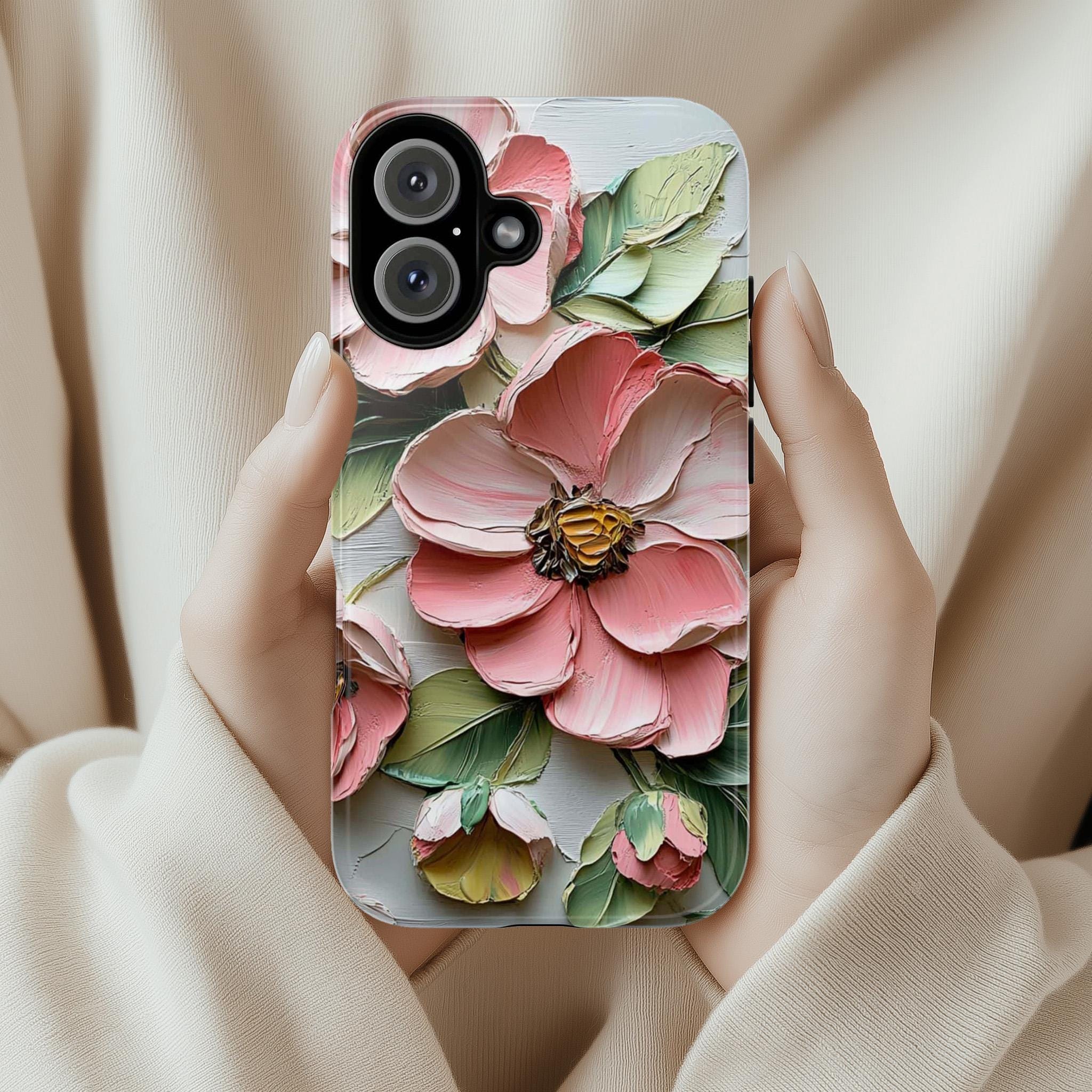Floral Phone Case with Anemone & Rose, Nature Oil Painting, Botanical Blossom Art Cover for iPhone 16 Tough or Magsafe, Samsung S25, 439.51