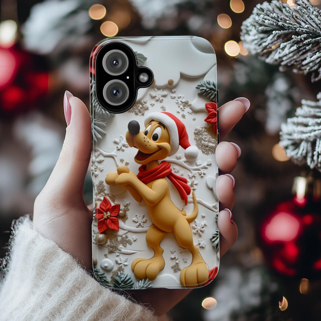 Xmas Disney 3D Phone Case, Cartoon Santa Pluto Dog Case, Disney Christmas Snowy Forest Case for iPhone 16 15 Magsafe, Samsung S24, 442.21