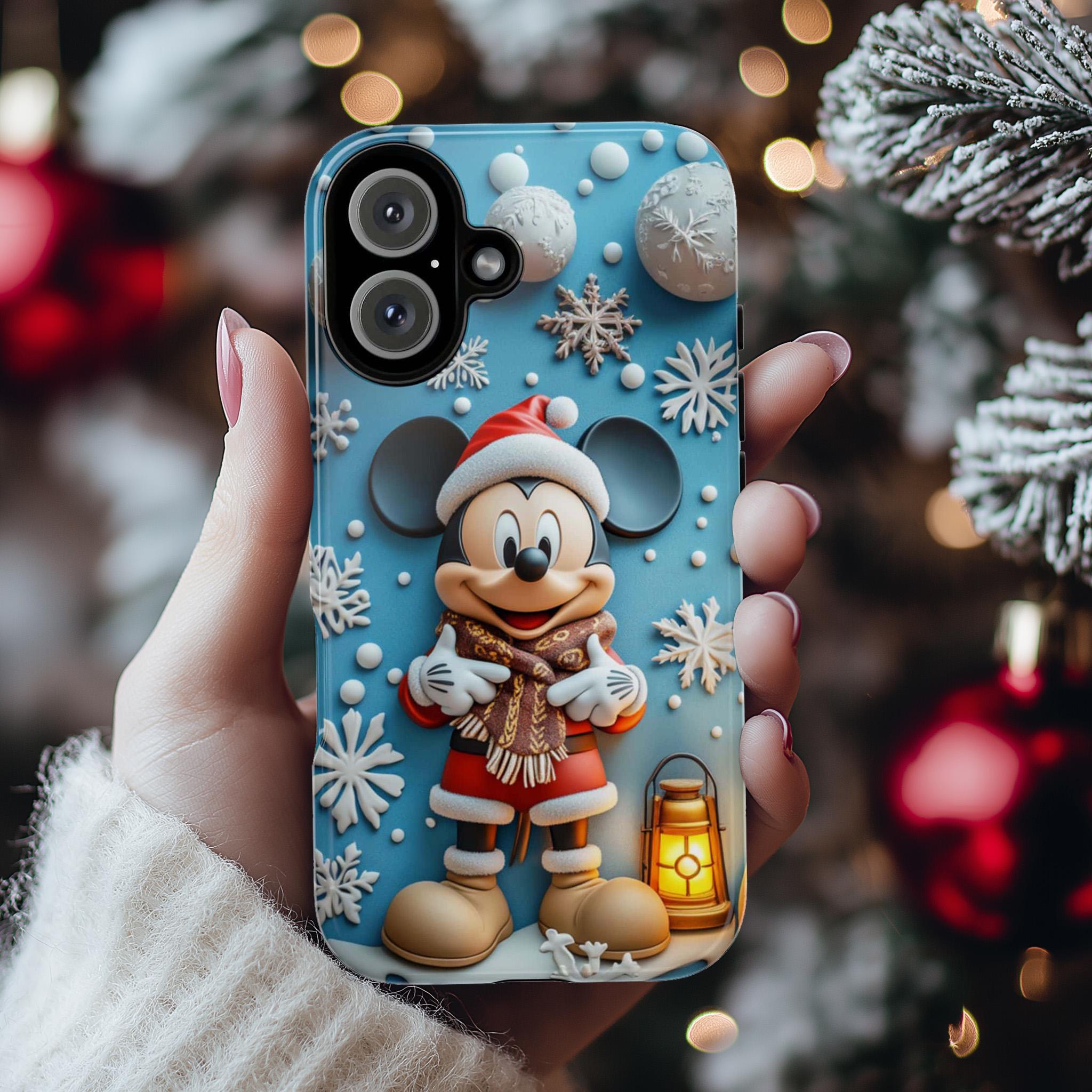Santa Mickey Mouse 3D effect Phone Case, Cartoon Xmas Design, Mickey Christmas Phone Case for iPhone 16 15 14 Magsafe, Samsung S24, 442.15