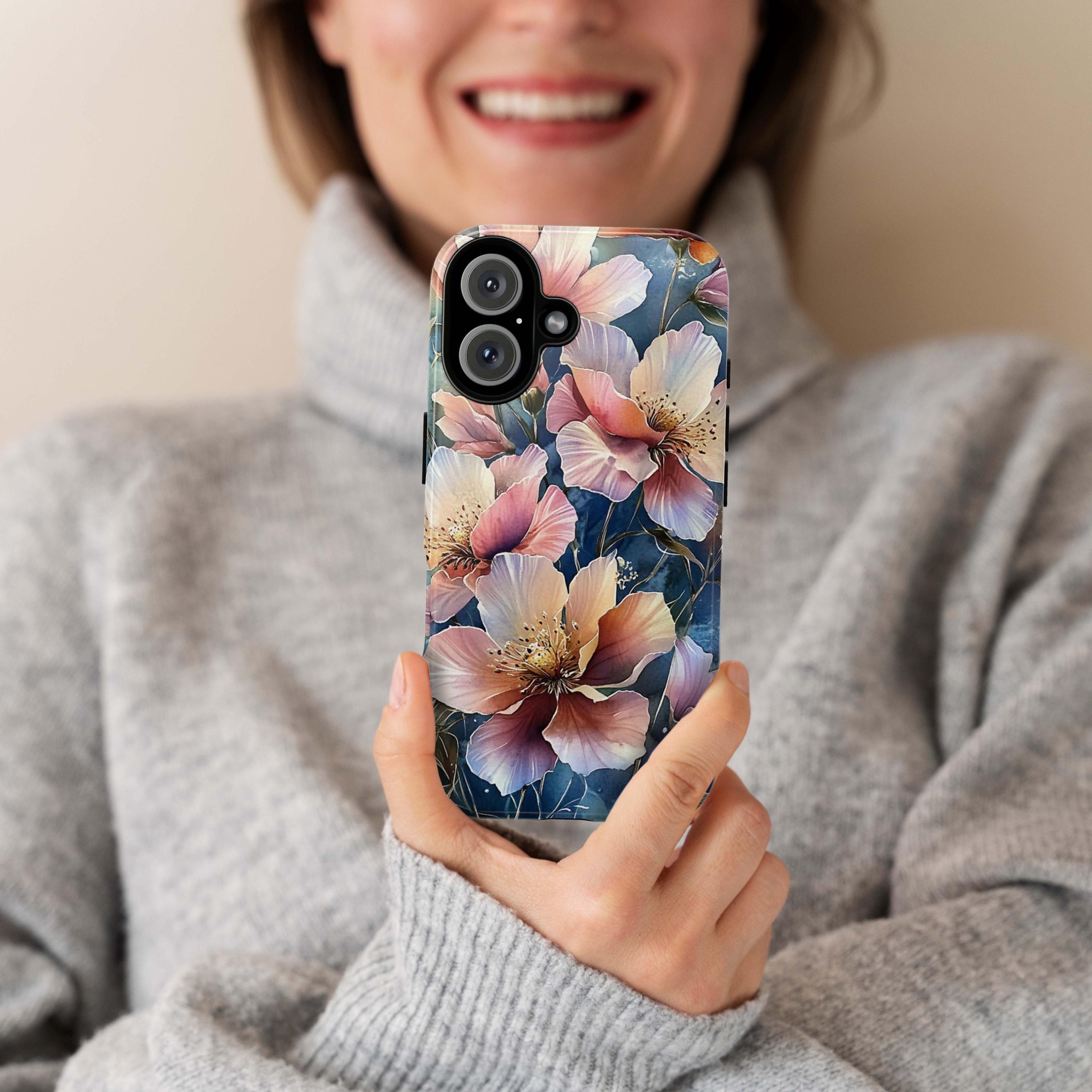 Vintage Style Phone Case, Pink Lilies Design Phone Cover, Feminine & Elegant Accessory for iPhone Tough or Magsafe, Samsung, 476.9