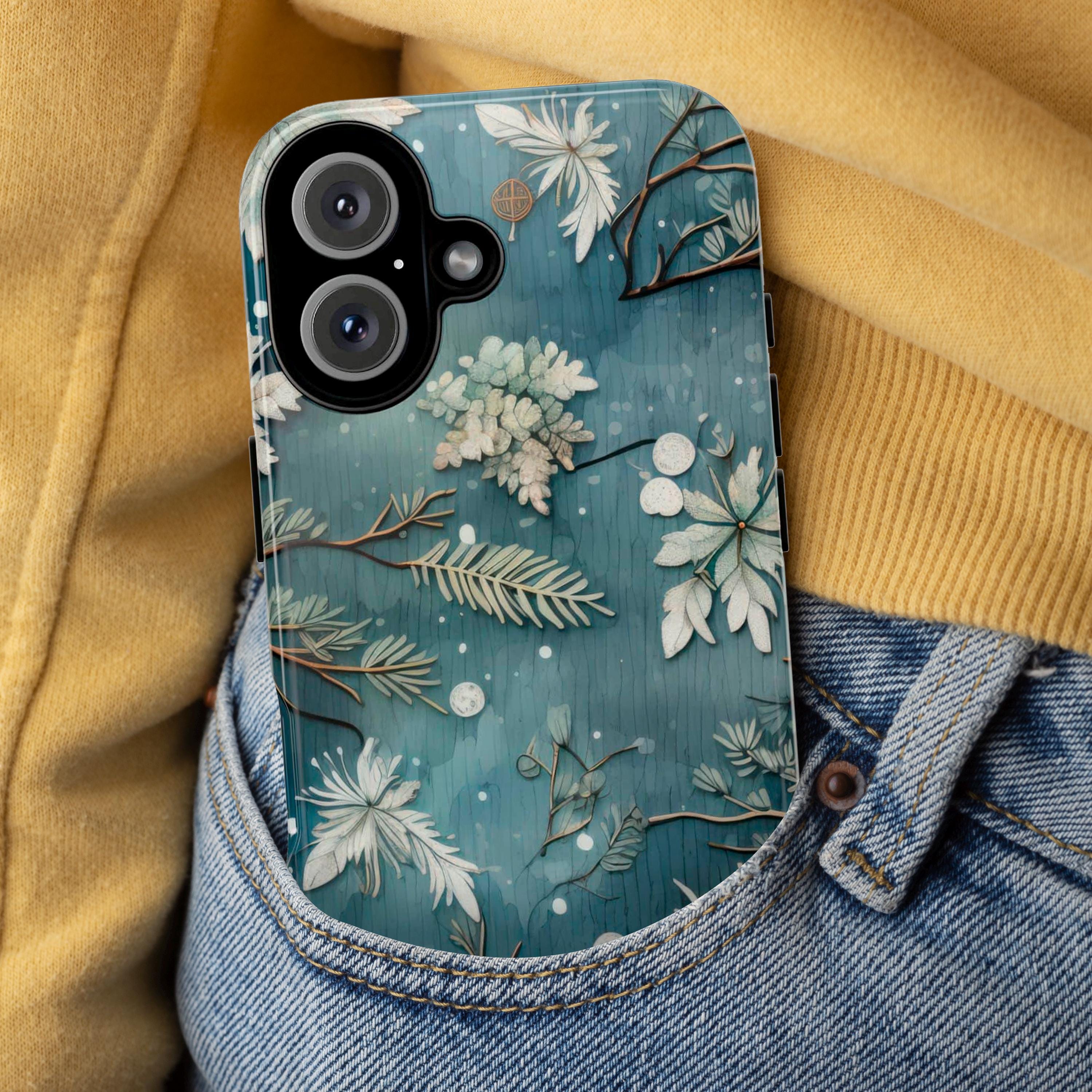 Winter Snowy Xmas iPhone Case, Holiday Winter Christmas Pattern Phone Cover for iPhone 15 14 13 12 11 8 Pro Max Plus, Galaxy S25, 411.11