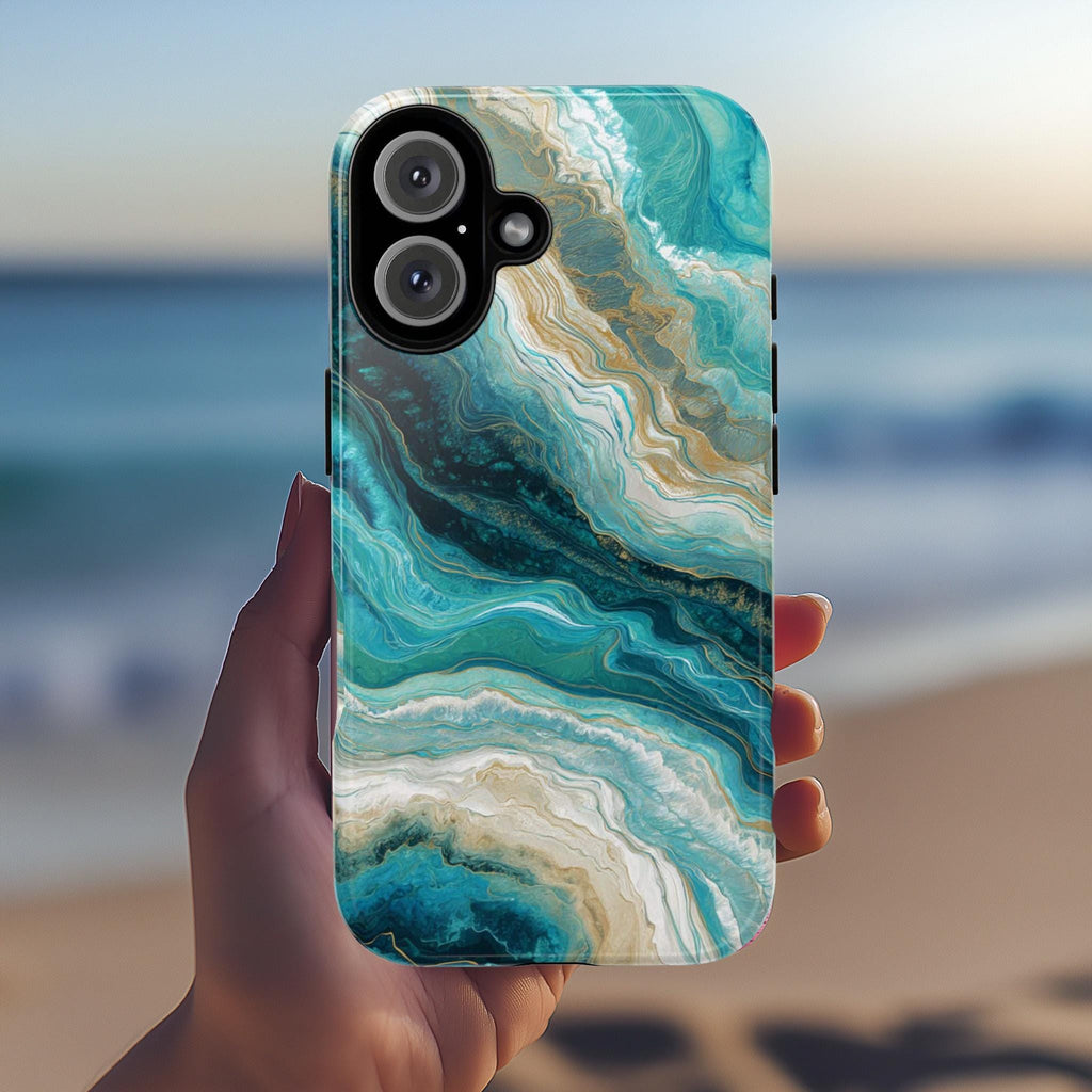 Elegant Bold Marble Phone Case in Blue Teal Tones, Stylish Protective Cover for iPhone and Android, Chic Modern Aesthetic Accessory, 479.3
