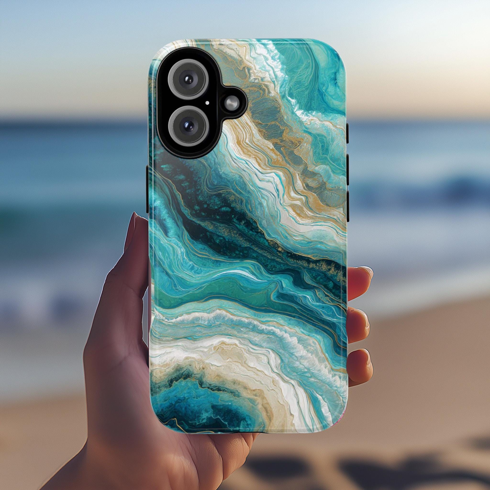 Elegant Bold Marble Phone Case in Blue Teal Tones, Stylish Protective Cover for iPhone and Android, Chic Modern Aesthetic Accessory, 479.3