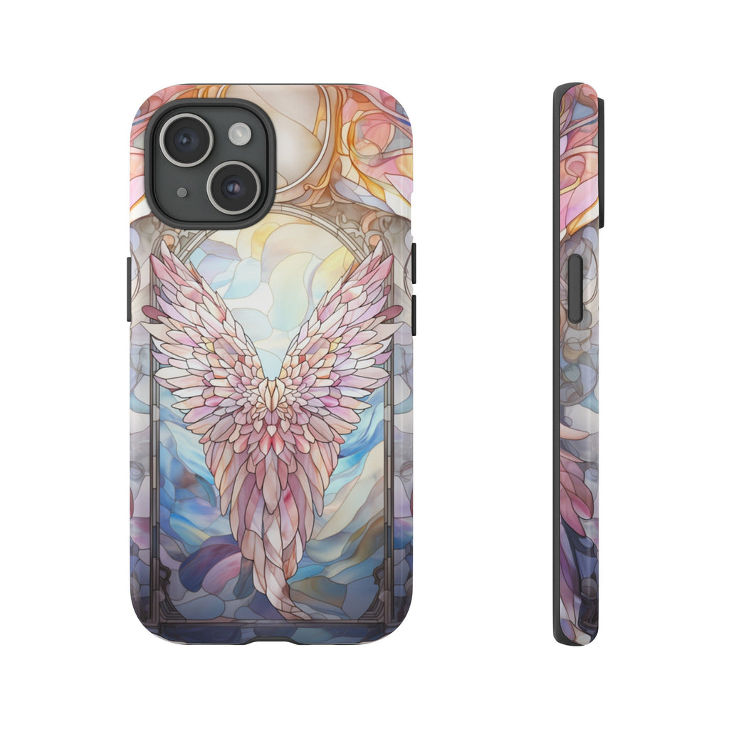 Stained Glass Angel Wings Phone Case, Aesthetic Phone Cover for iPhone 16 15 14 13 Magsafe, Pro Max Plus Samsung Galaxy S25, 358