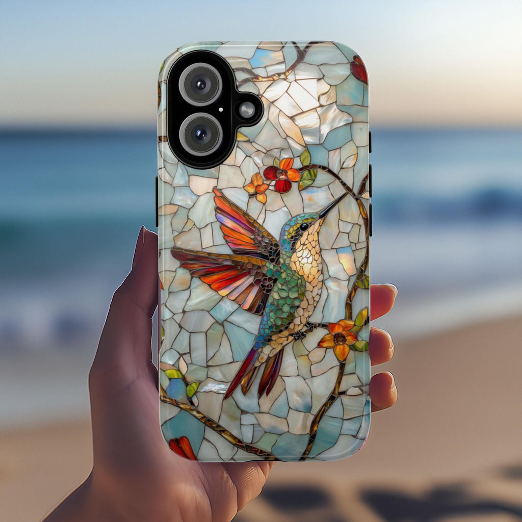 3D Hummingbird Stained Glass Effect Phone Case - Mosaic Case for iPhone 16 Pro Max 15 14 13 12 11 Plus, Samsung S24 Ultra S25, 419.2