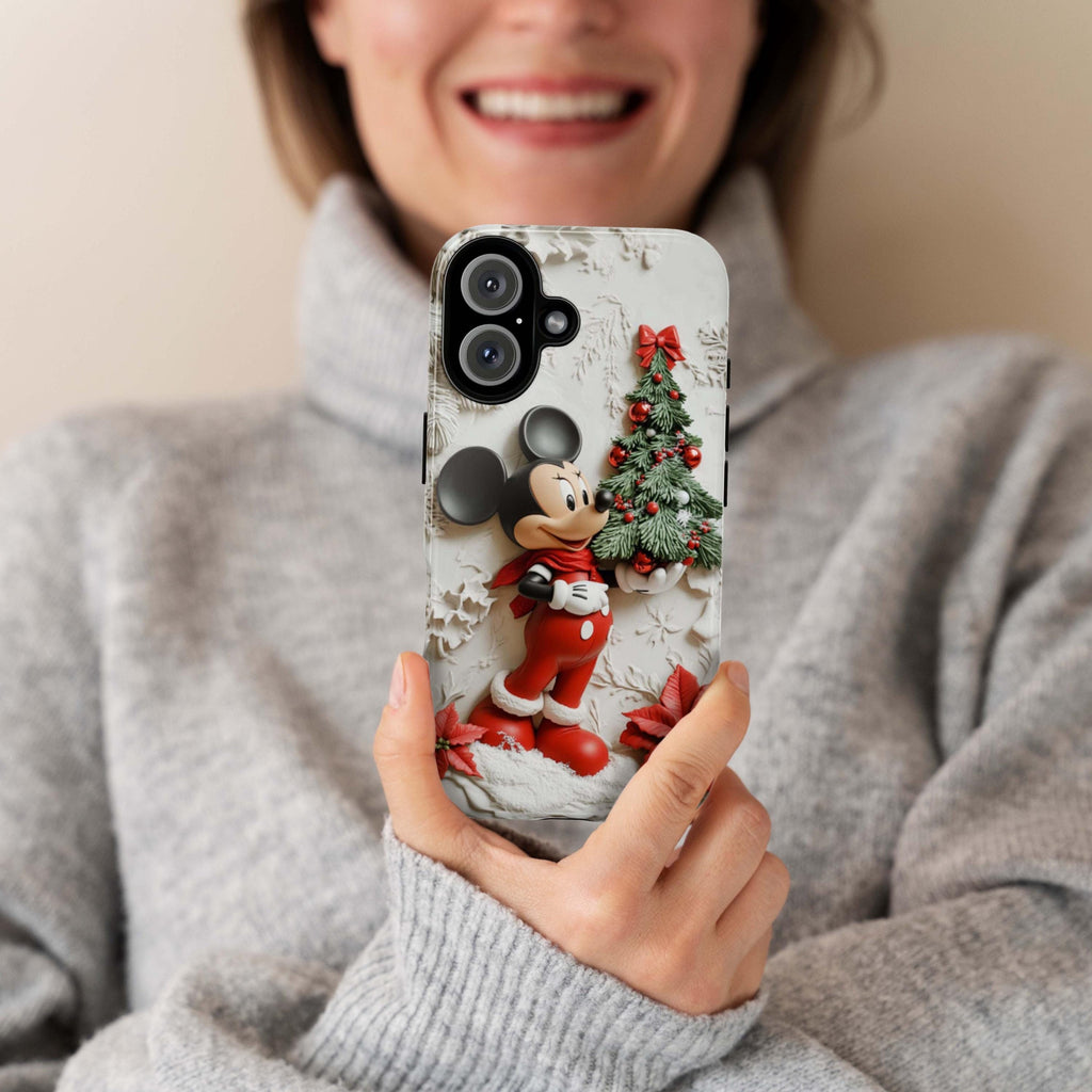 Santa Mickey Mouse 3D effect Phone Case, Cartoon Xmas Design, Mickey Christmas Tree Phone Case for iPhone 16 15 Magsafe, Samsung S24, 442.11