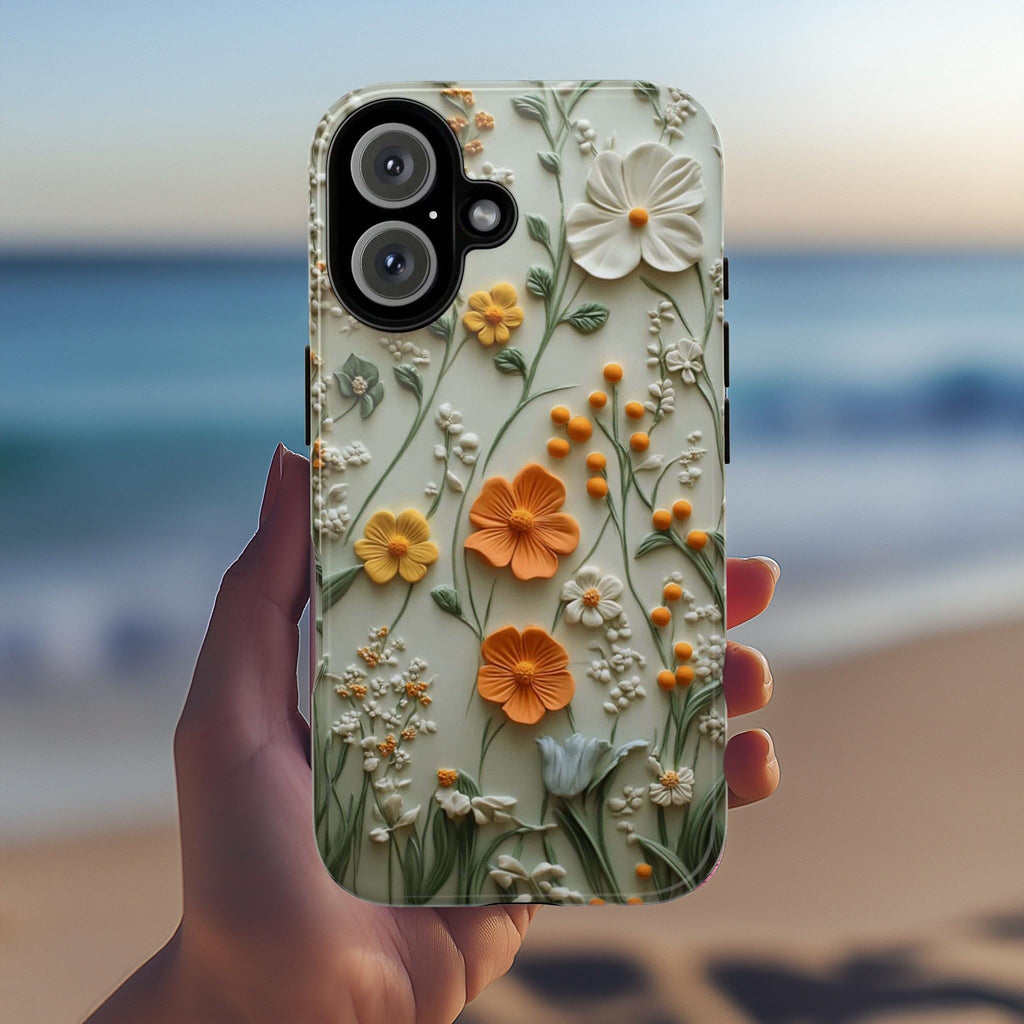 Spring Meadow Floral Phone Case, Elegant Pastel Wildflower 3D Design Phone Cover for iPhone 16 15 14 13 Magsafe Samsung Galaxy S24, 418.10