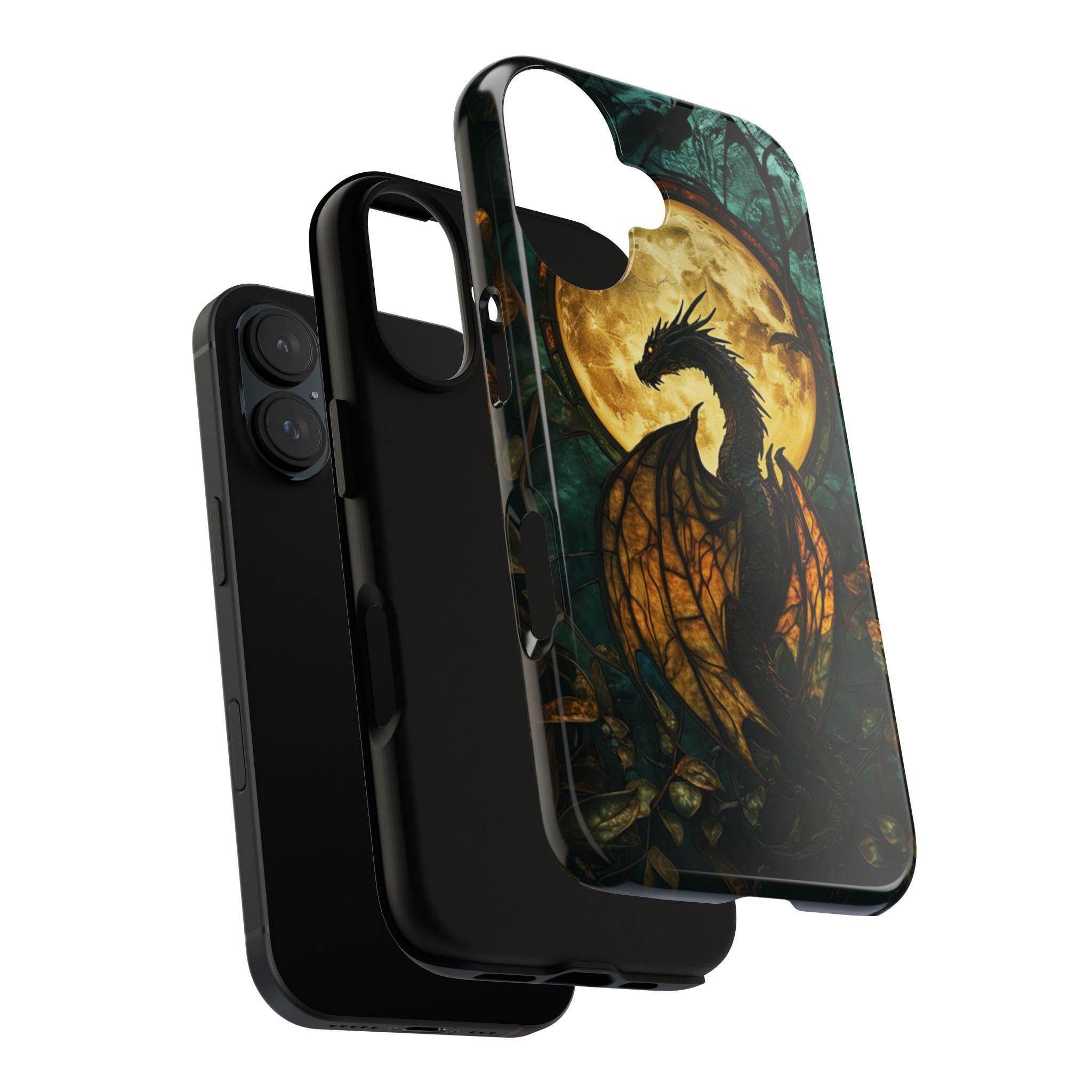 Mystical Dragon Stained Glass Phone Case, Gothic Cell Phone Cover for iPhone 15 14 13 12 11 Pro Max Plus / Samsung Galaxy S23 S22, 421.6