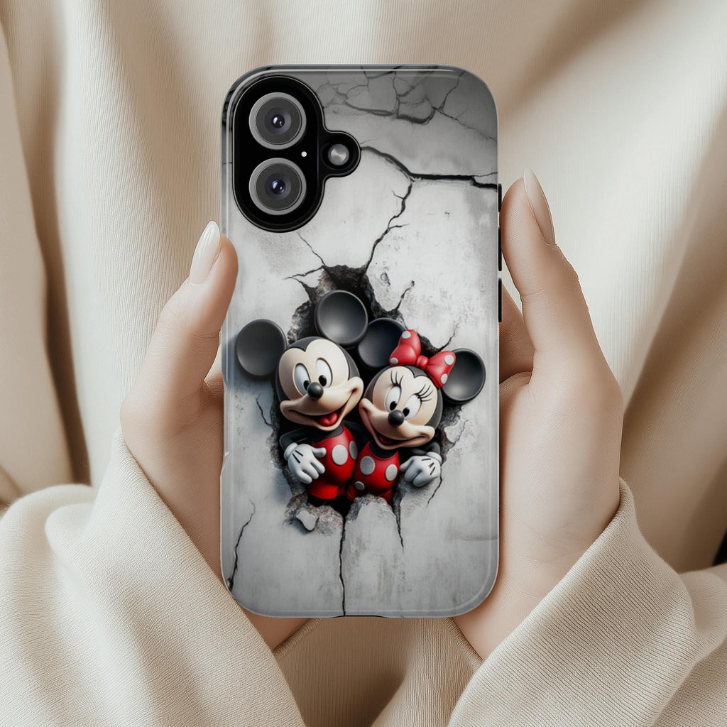 Mickey & Minnie 3D effect Phone Case, Mickey Lovers Gift, Disney Fan Phone Case for iPhone 16 15 14 Magsafe, Samsung S25, 442.4