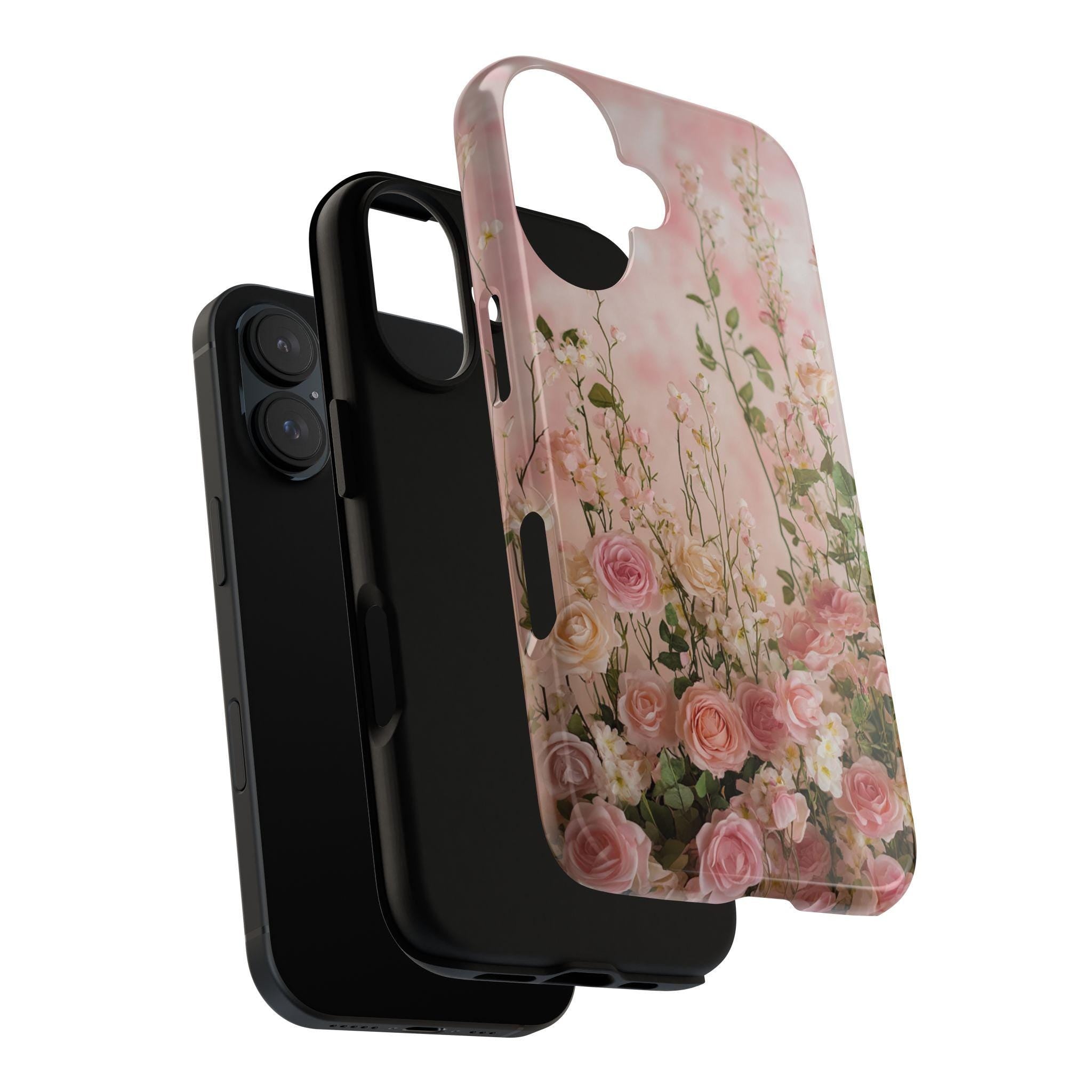 Pink Floral Art Phone Case, Roses Blossom Design Floral Case iPhone 16 15 14 13 Pro Max Plus Magsafe, Samsung S25 S24, 428.22