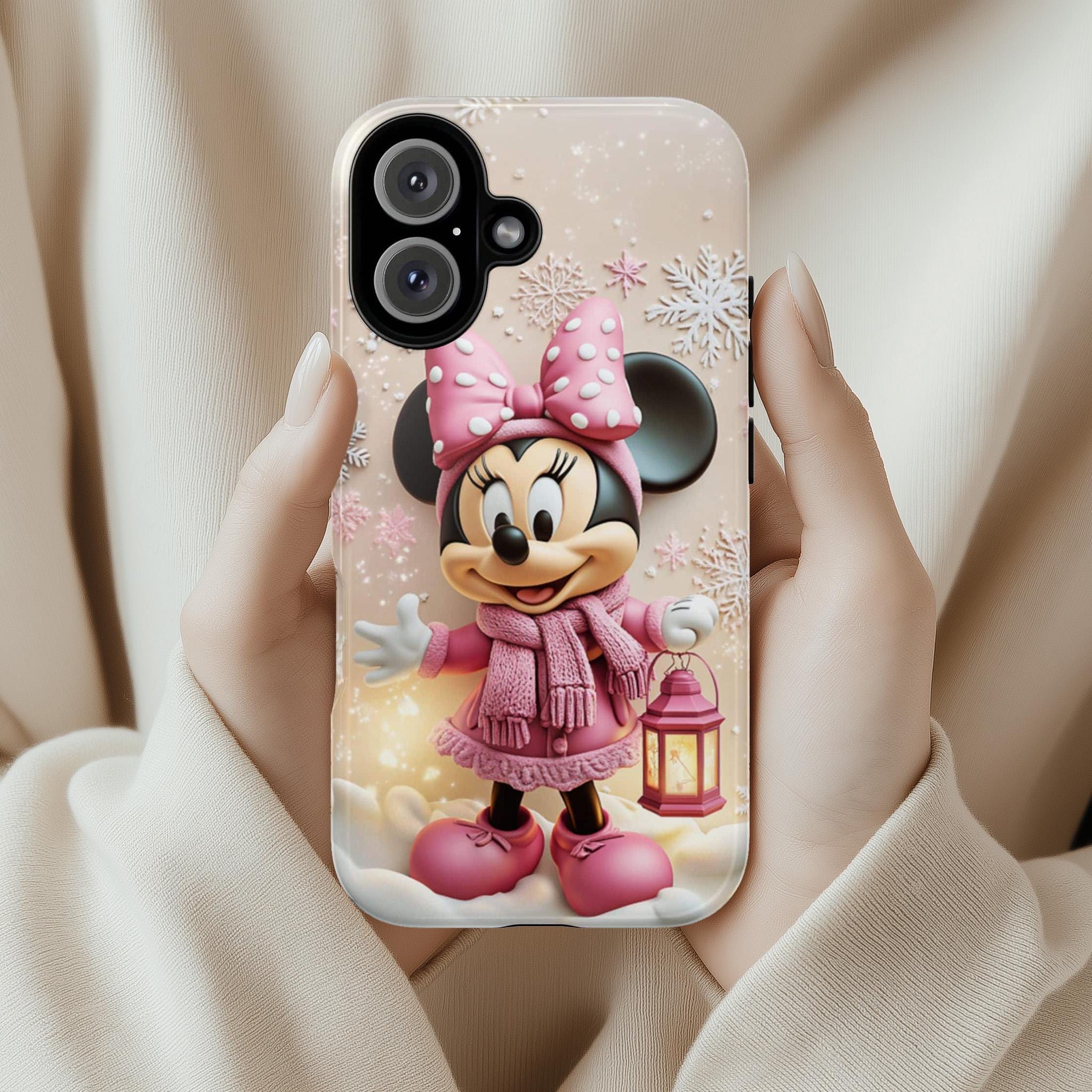 Christmas Minnie Mouse 3D effect Phone Case, Xmas Cartoon Design, Minnie Mouse Phone Case for iPhone 16 15 Magsafe, Samsung S24, 442.9