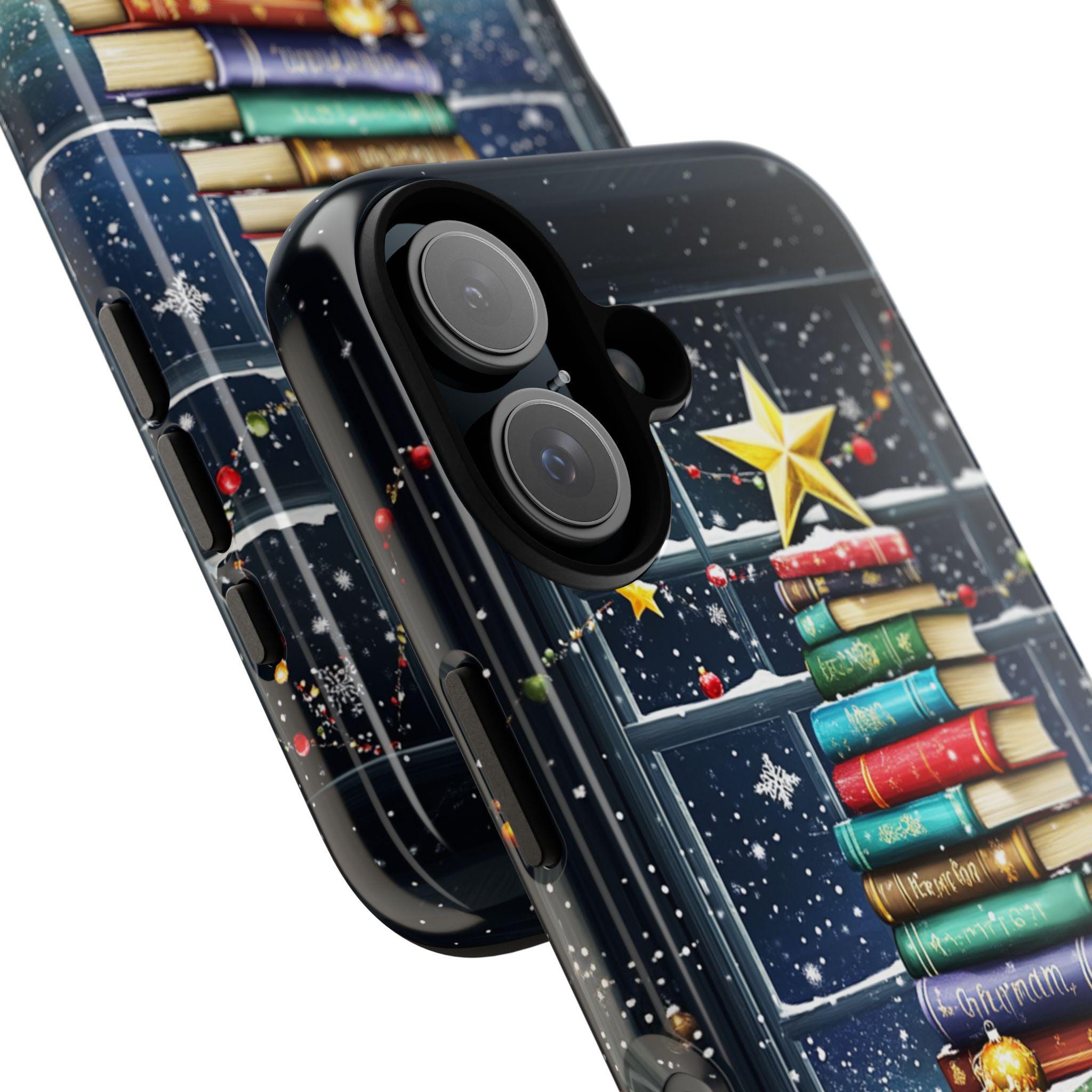 Christmas Tree with Books Holiday Phone Case, Elegant Winter Snowy Scenet Case for iPhone 16 Pro Max 15 14 Plus, Samsung S25, 431.1