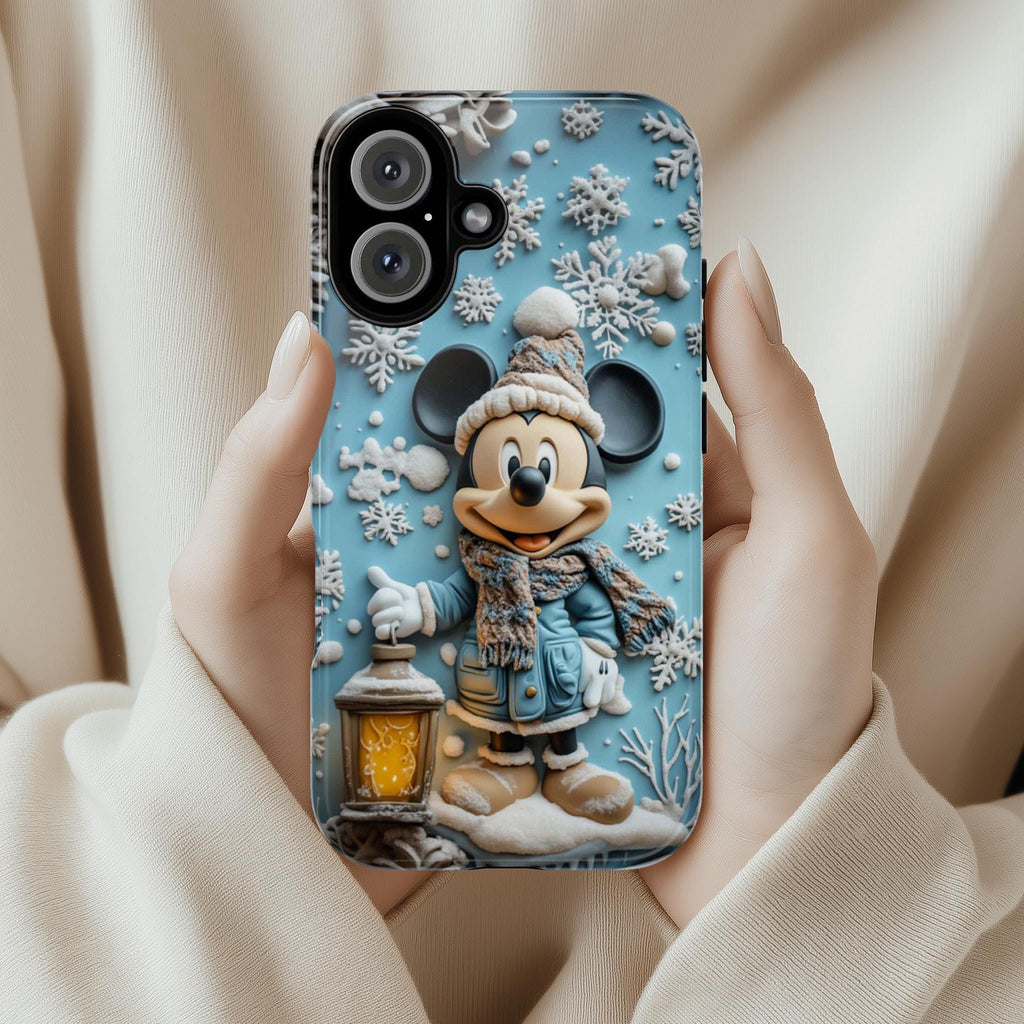 Mickey Mouse 3D effect Phone Case, Cartoon Xmas Design, Blue Mickey Mouse Christmas Phone Case iPhone 16 15 14 Magsafe, Samsung S24, 442.7