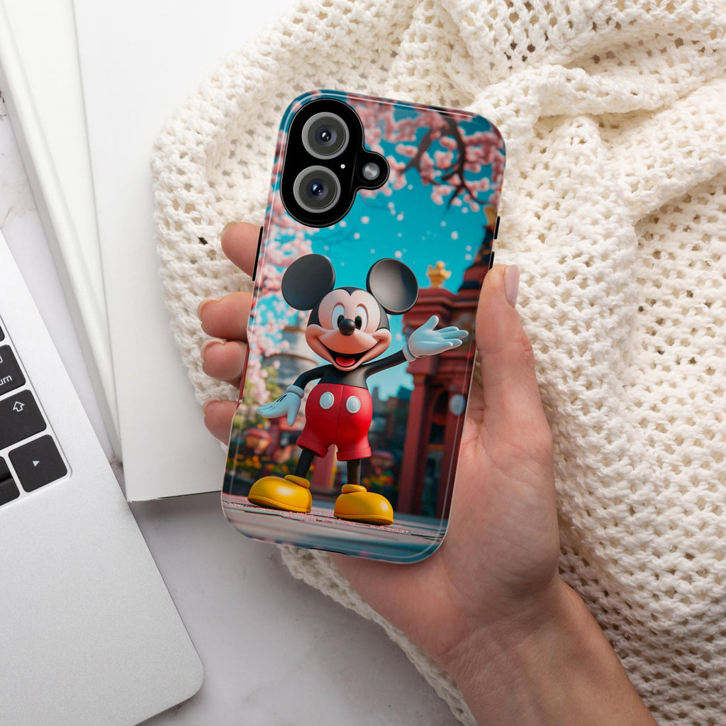 Japanese Cherry Blossom Mickey Mouse Phone Case, 3D Tokyo Disneyland Phone Cover for iPhone 16, 15, 14, 13 Magsafe & Samsung, Pixel, 442.44