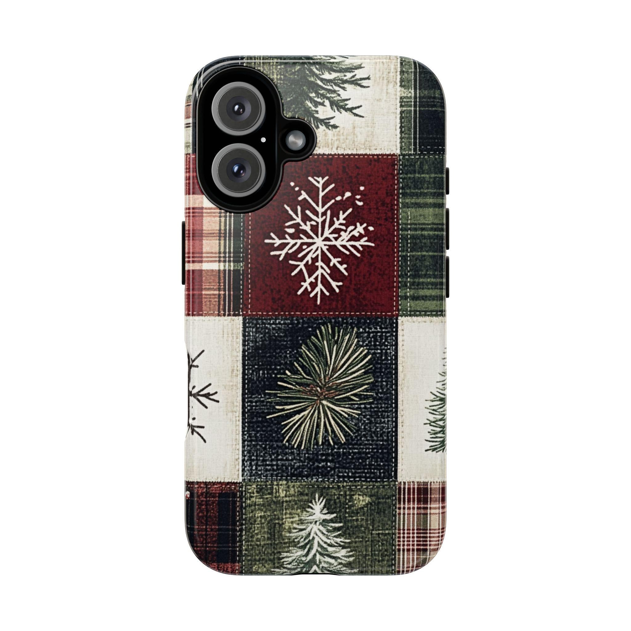 Cozy Xmas Plaid Phone Case, Festive Christmas Holiday Checkered Snowy Phone Cover for iPhone 15 14 13 12 Pro Max Plus, Galaxy S25, 426.2