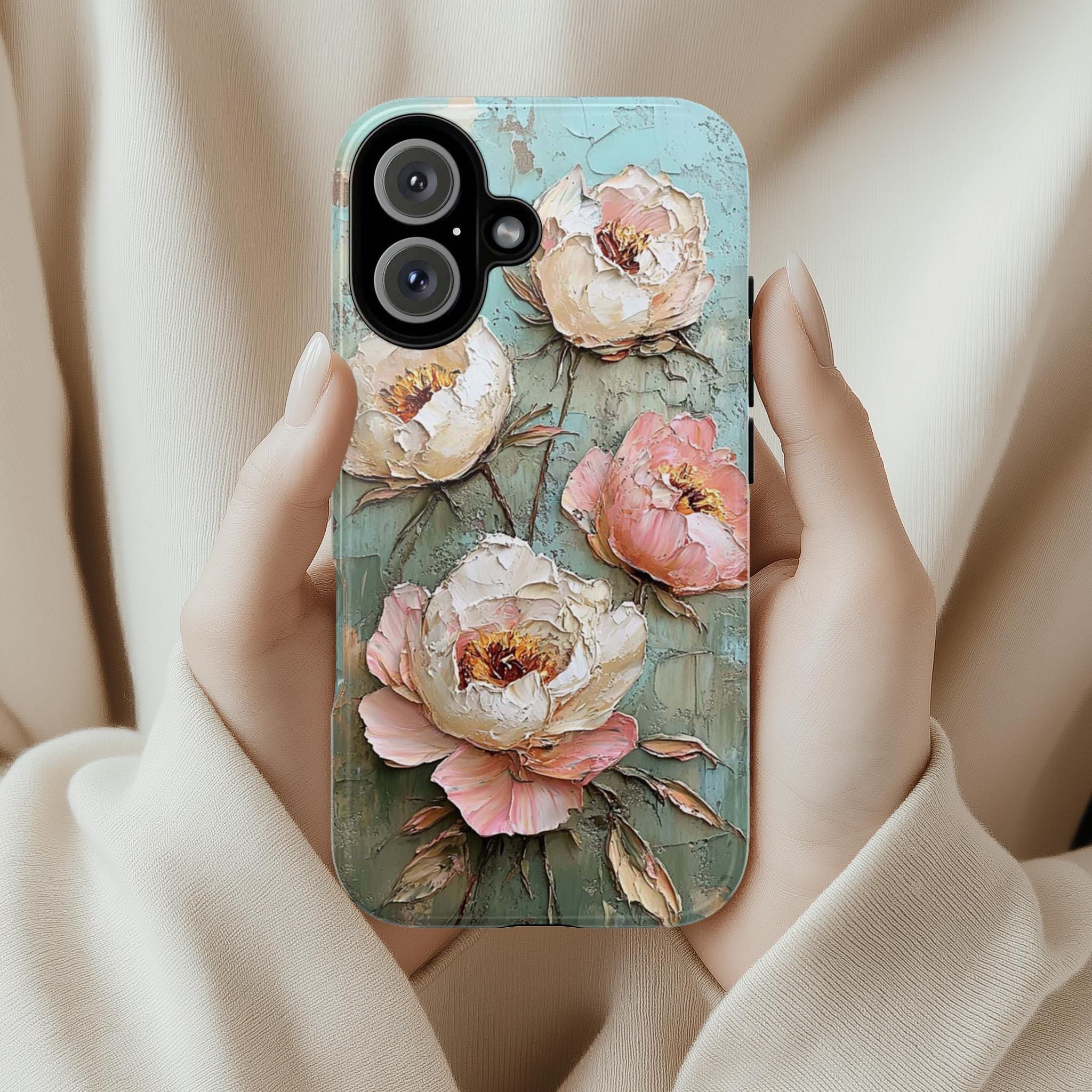 Pastel Flowers Art Phone Case, Hand-Painted Floral Design, Romantic Blossom Phone Cover for iPhone 16 15 14 13, Samsung S25 Ultra, 428.11