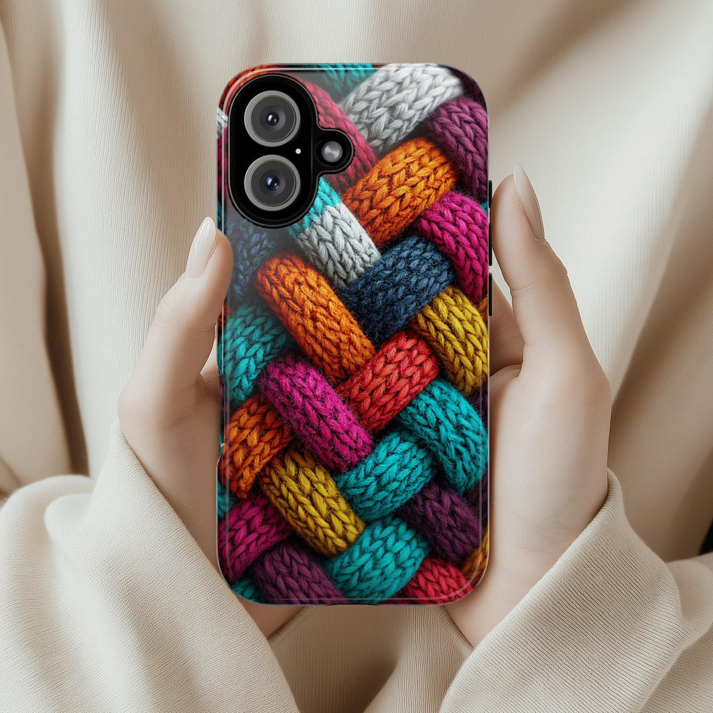 Colorful Cozy 3D Knitted Phone Case for Fall | Vibrant Autumn Knit Pattern Effect Cover for iPhone 16 15 Tough or Magsafe, Samsung, 452.18