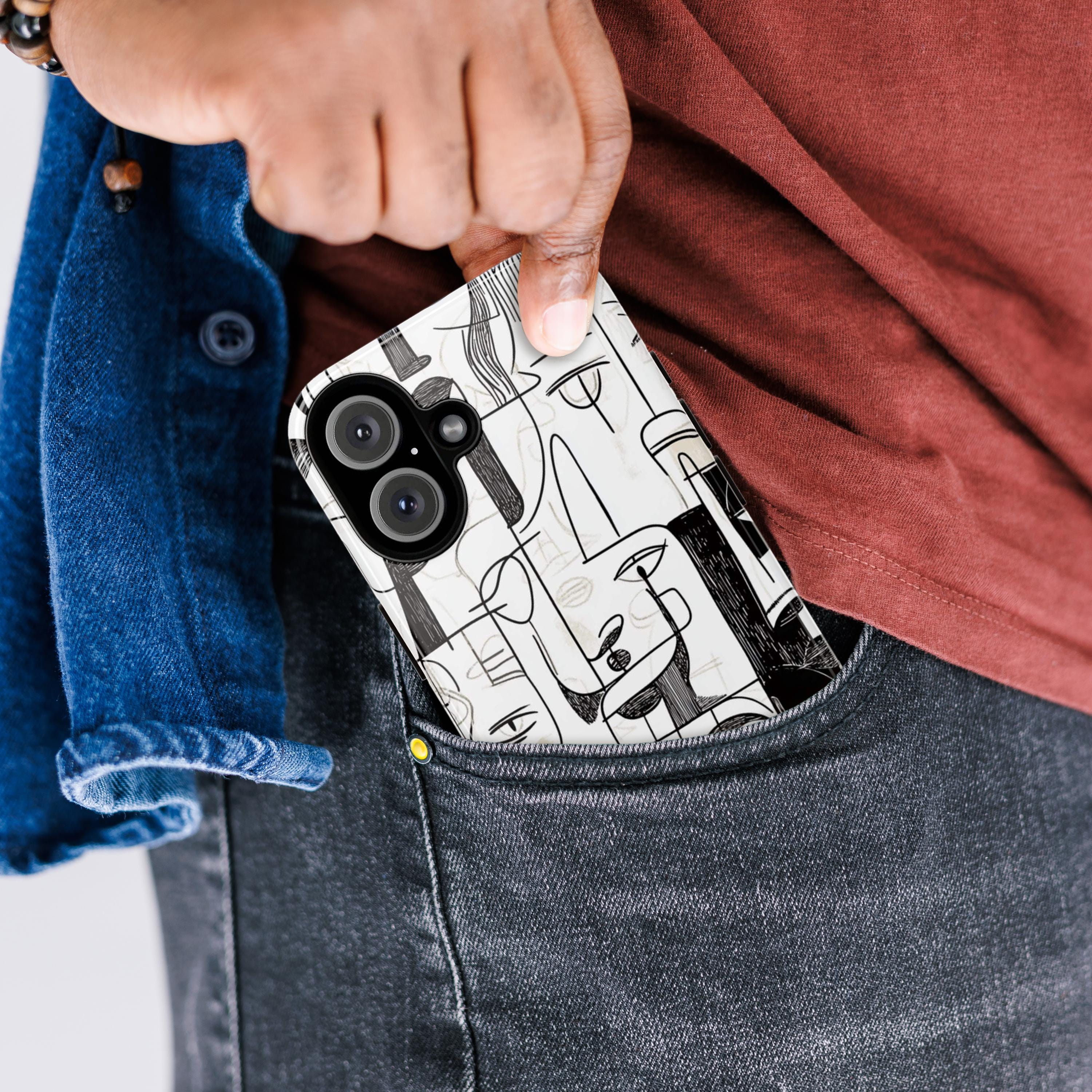 Minimalist Abstract Cubist Phone Case, Picasso-Inspired Art Cover, Modern Artistic Line Art Case for iPhone 16, Samsung S25, Pixel 9, 474.1