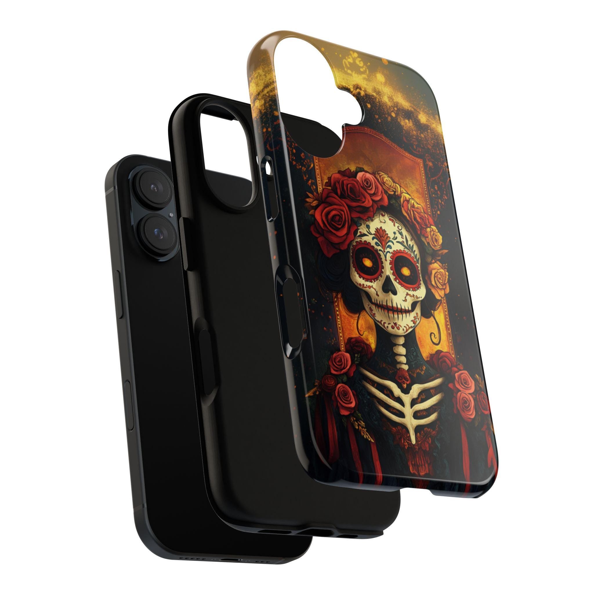 Skull 3D Effect Phone Case, Dia de los Muertos Cover, Artistic Gothic Style Accessory for iPhone Tough or Magsafe, Galaxy, 465.14