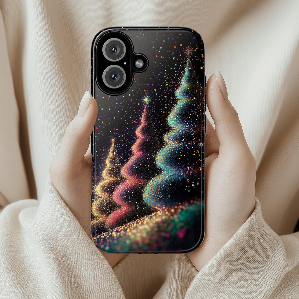 Cozy Christmas Tree Holiday Phone Case, Elegant Xmas Glitter in the Night Case for iPhone 16 Pro Max 15 Plus, Samsung S25, Mag Safe, 431.3