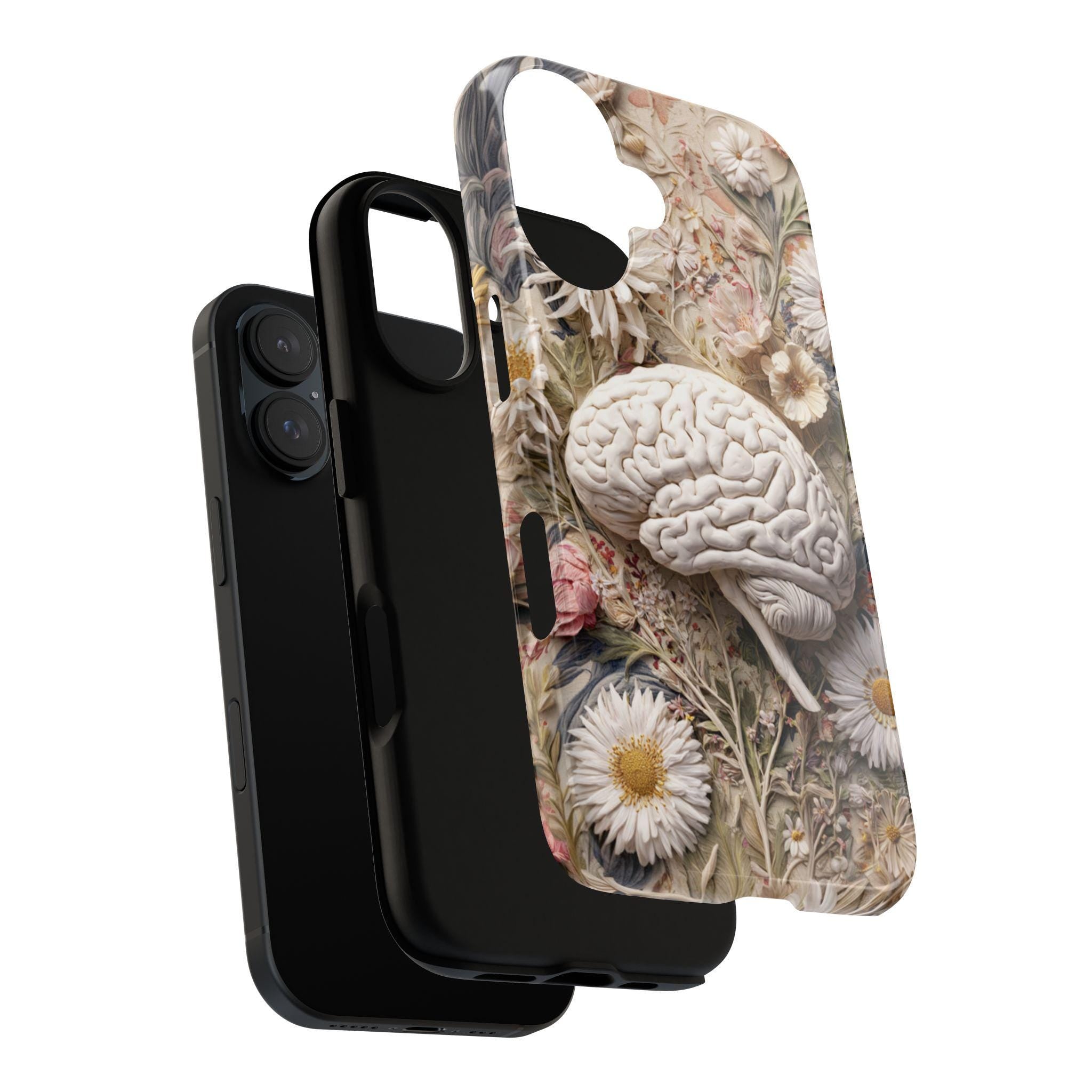 Pastel Anatomical Brain Phone Case with Meadow Florals | Soft Botanical Science Art Case for iPhone 17 16 Tough or Magsafe, Samsung, 430.3
