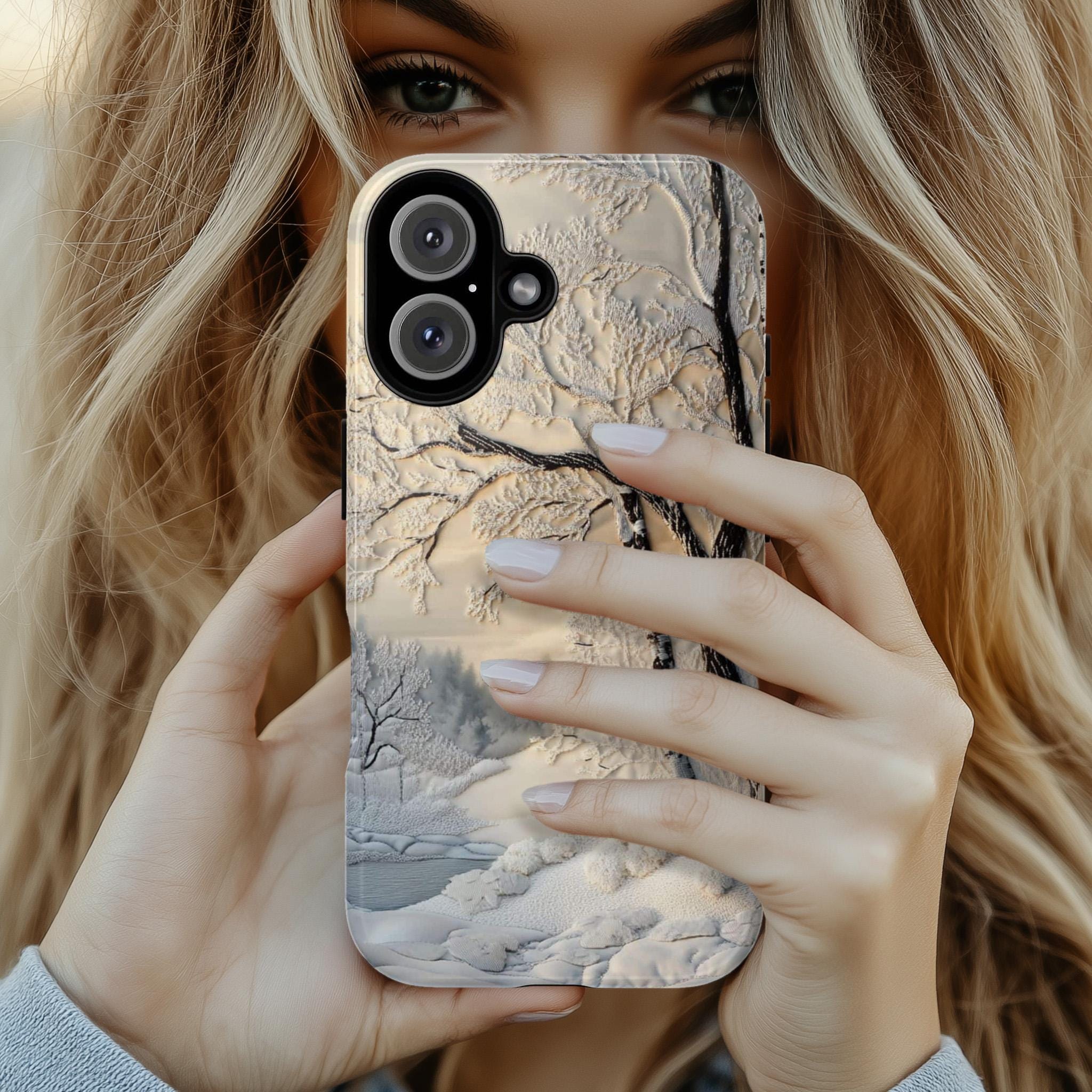 Snowy Winter Forest Phone Case, White Christmas Woodland Vibes MagSafe for iPhone 16 15 14 13 12 Pro Max Plus, Samsung S24, Pixel 8, 453.9