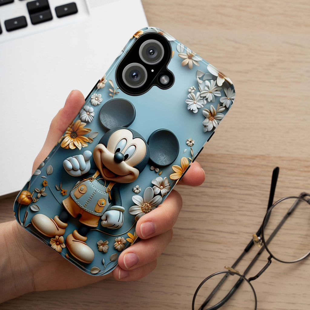 Spring Floral Mickey Mouse Phone Case, 3D Disney Lover Phone Cover for iPhone 16 15 14 13 Pro Magsafe Samsung Galaxy S24, 442.40