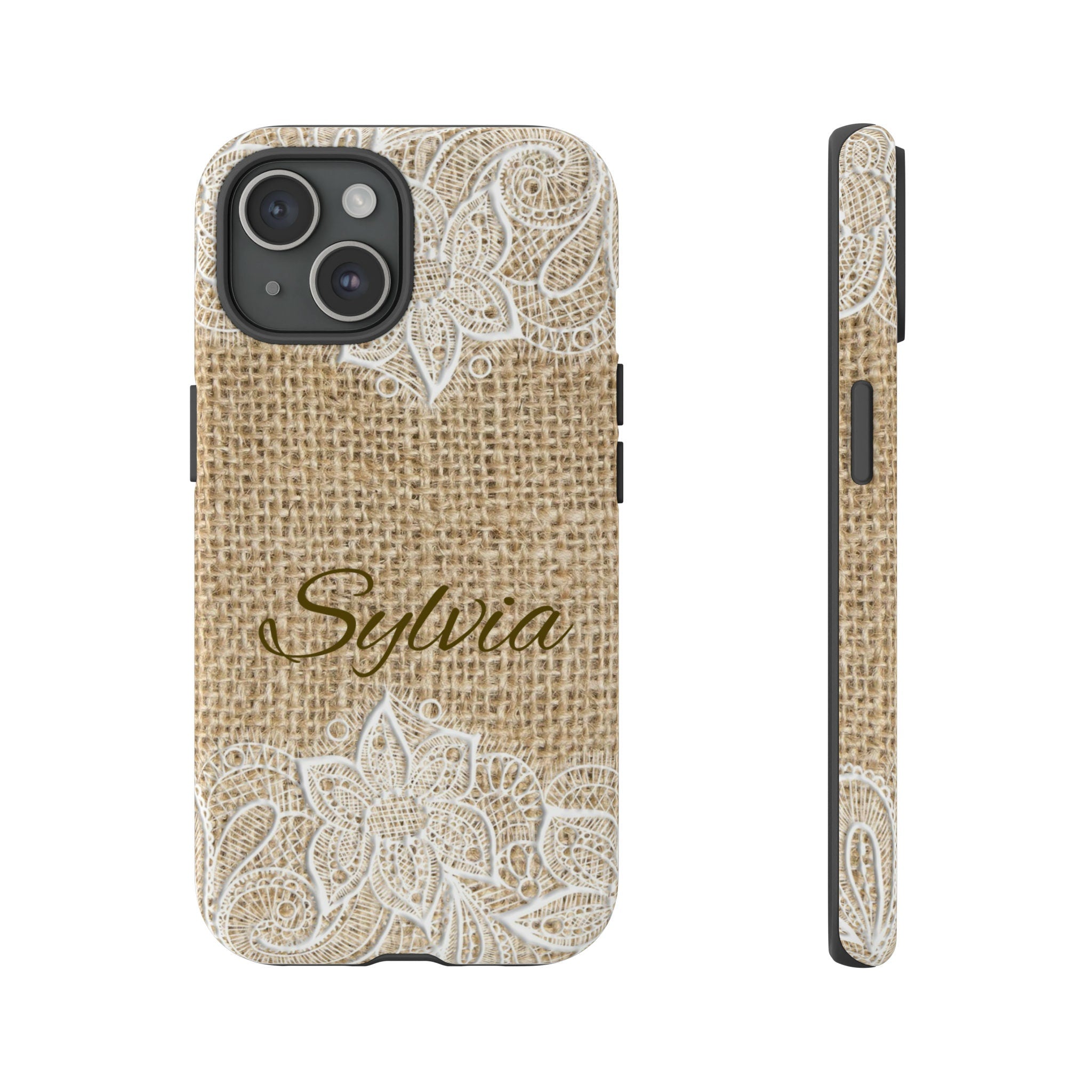 Personalized Burlap Lace Phone Case, Cottagecore Phone Case, Birthday Gift Cover for iPhone 15 14 13 12 11 XR Pro Max Plus/Samsung Galaxy