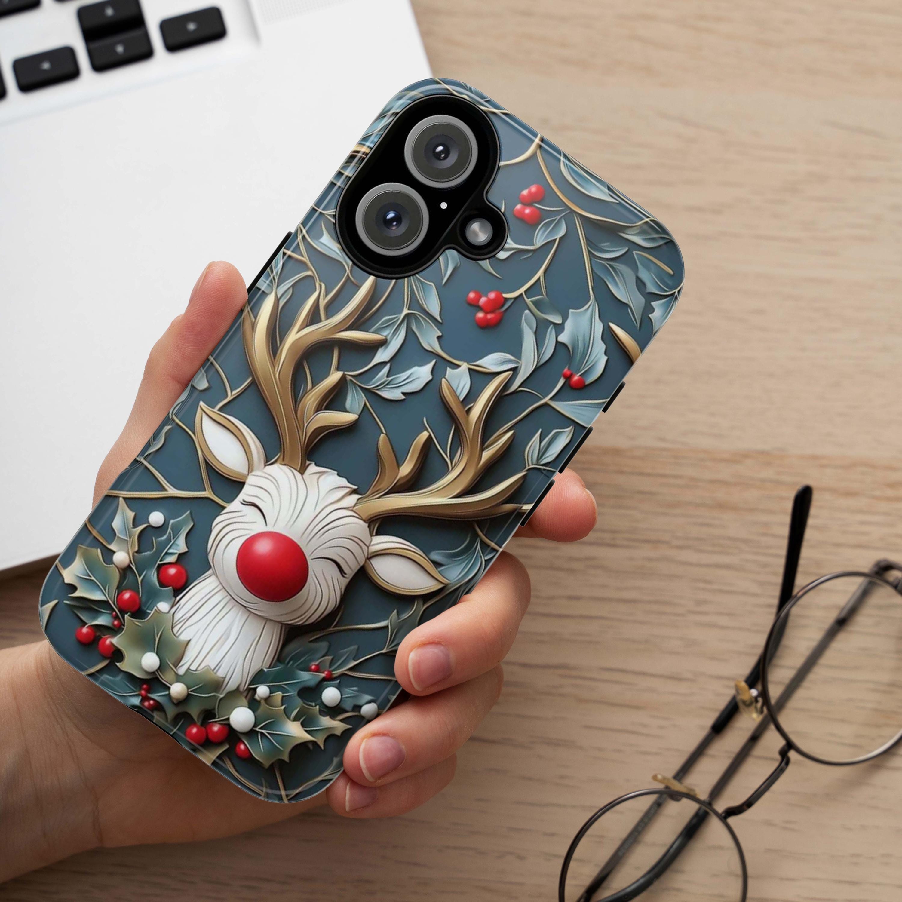 Rudolph Reindeer Phone Case, Festive Christmas Design, Cute Christmas Phone Cover, Xmas Gift for iPhone 16 15, Samsung Galaxy, 433.12